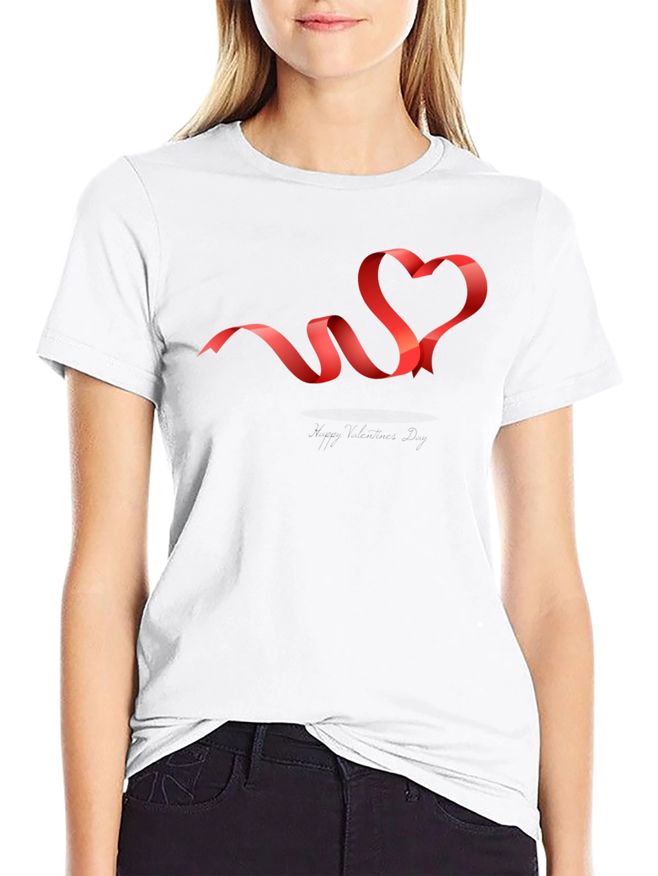 Heart Ribbon Graphic Tee - Black Casual T-Shirt