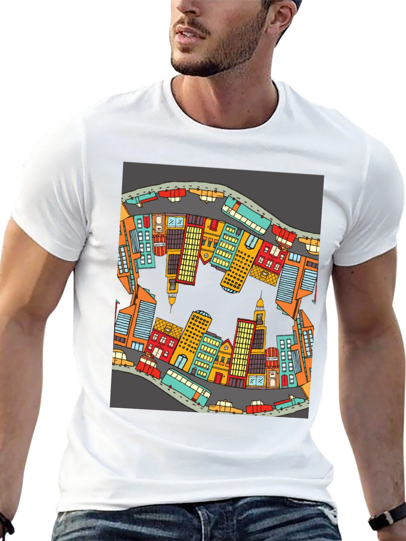 Cityscape Graphic T-Shirt - Urban Style Cotton Tee