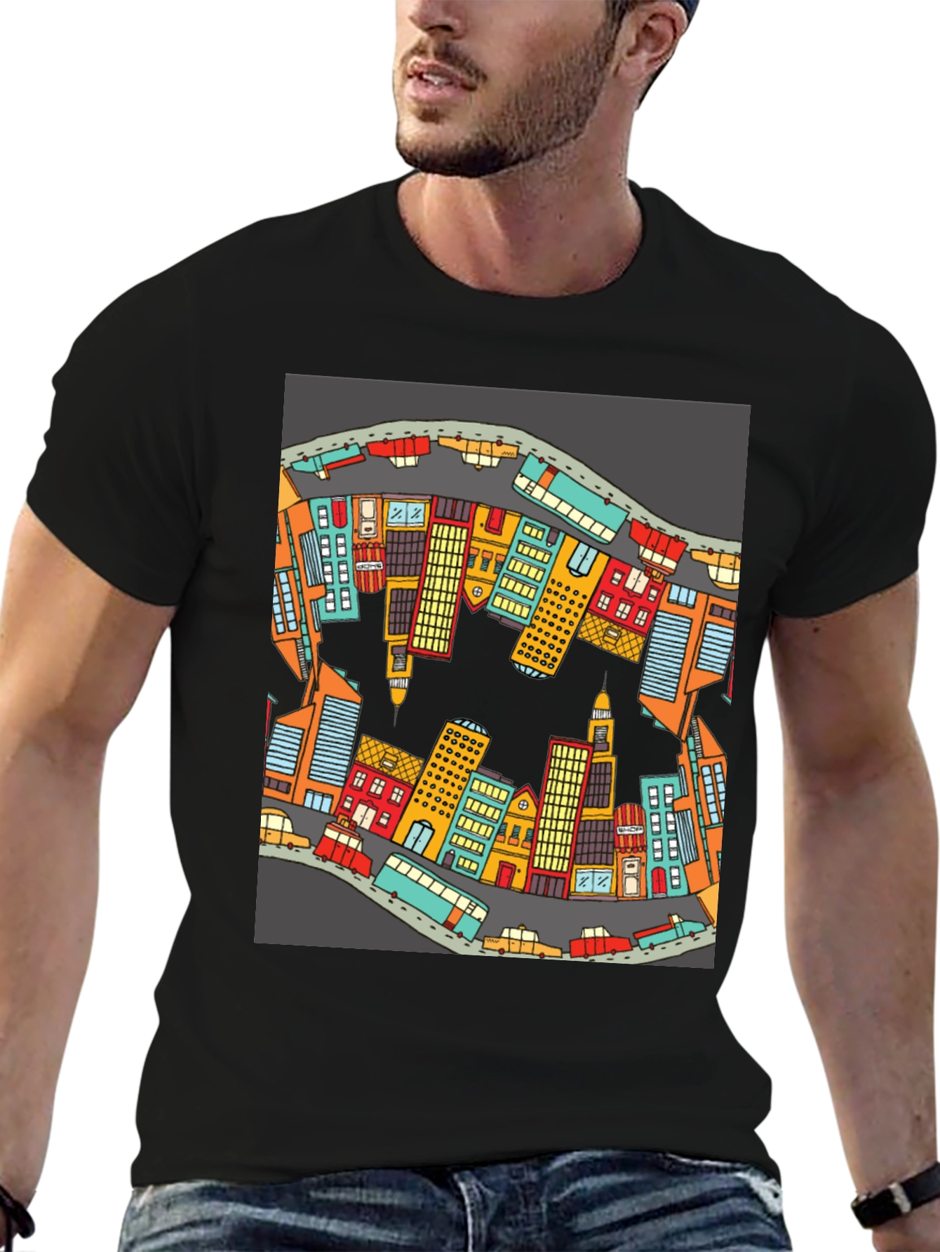 Cityscape Graphic T-Shirt - Urban Style Cotton Tee