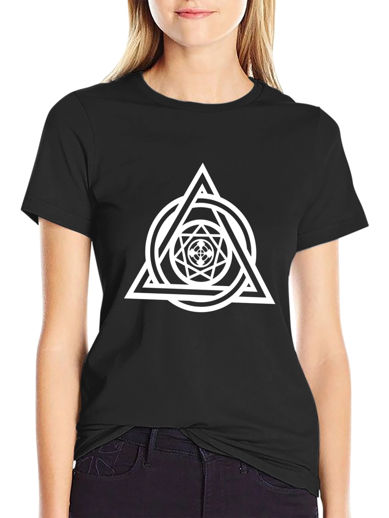 Geometric Triangle Circle Graphic Black T-Shirt