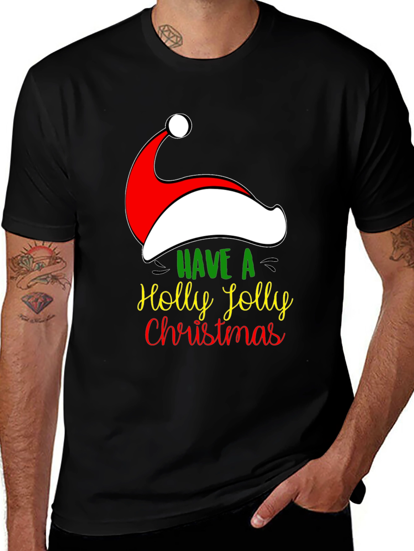 Holly Jolly Christmas Santa Hat Graphic Tee