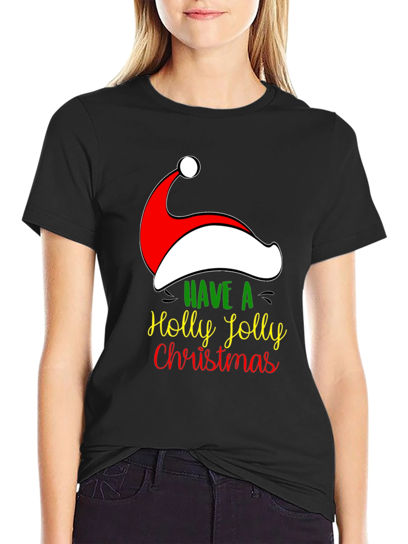 Holly Jolly Christmas Santa Hat Graphic Tee