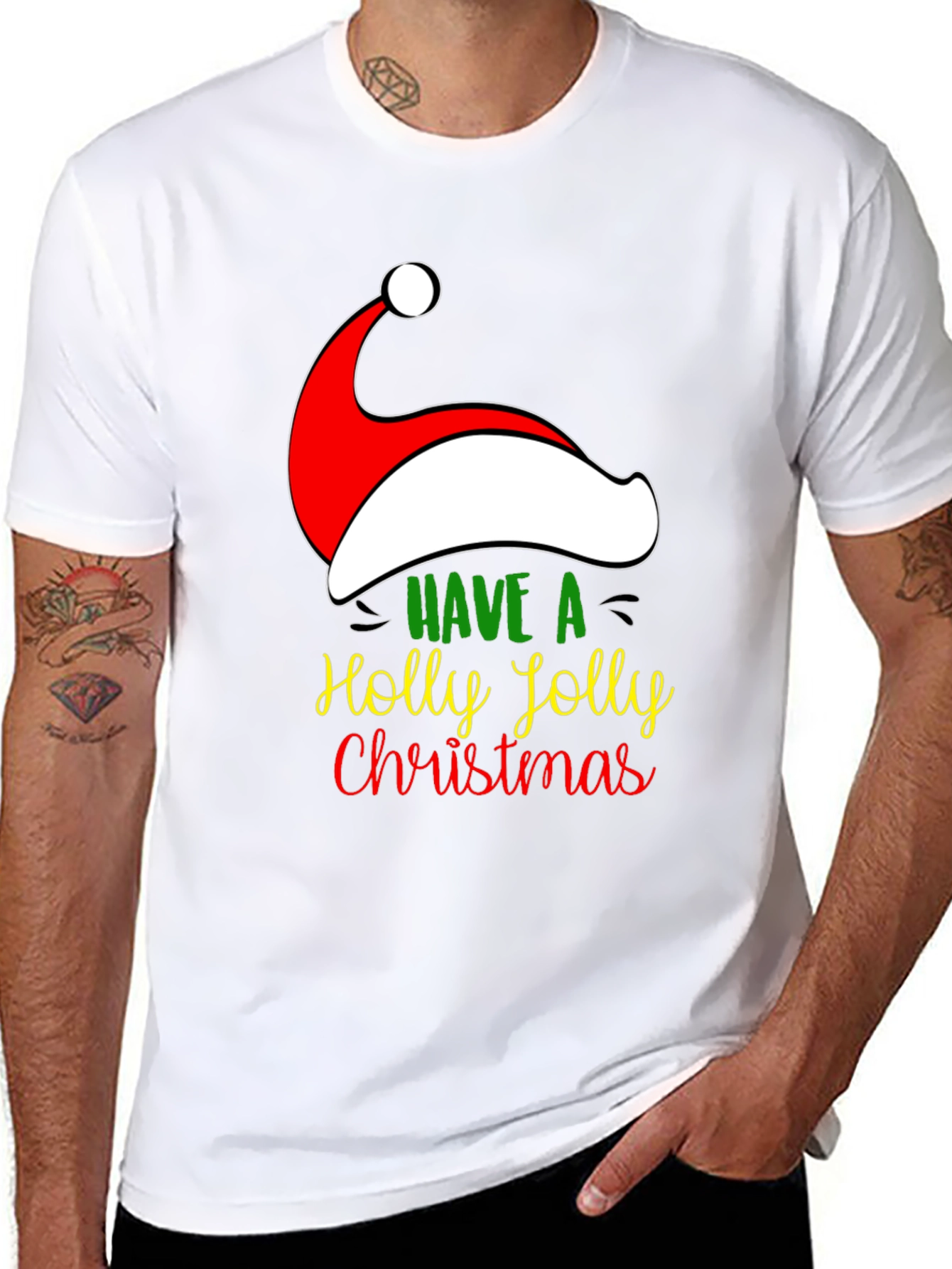 Holly Jolly Christmas Santa Hat Graphic Tee