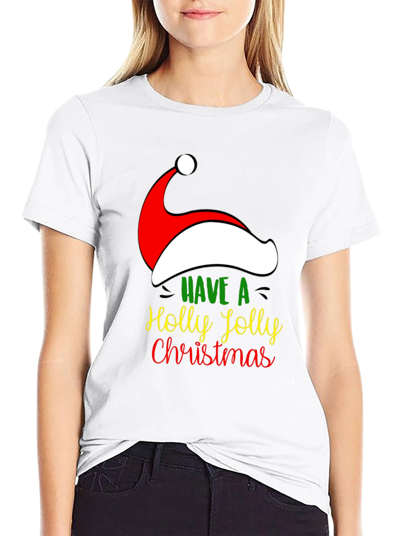 Holly Jolly Christmas Santa Hat Graphic Tee
