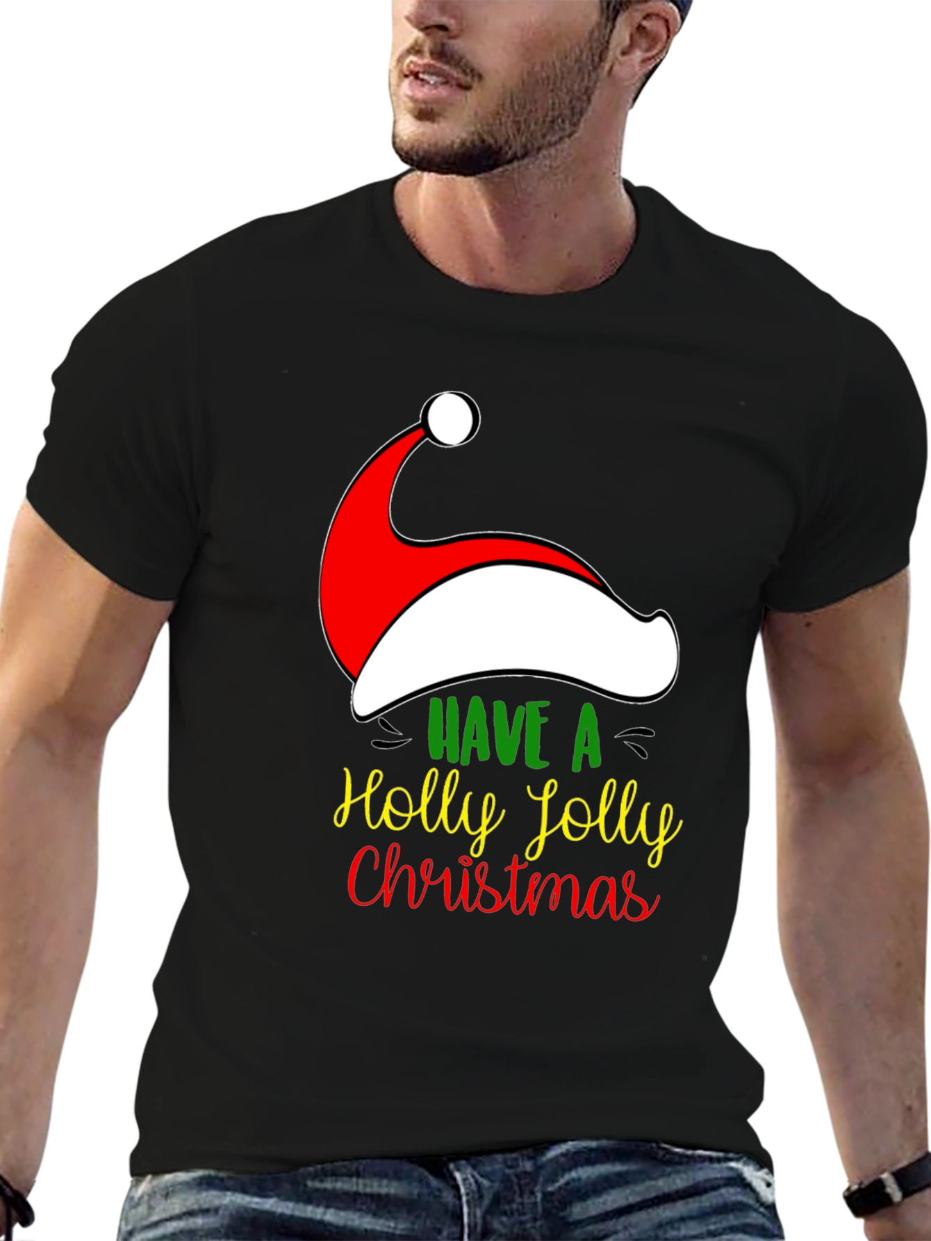 Holly Jolly Christmas Santa Hat Graphic Tee