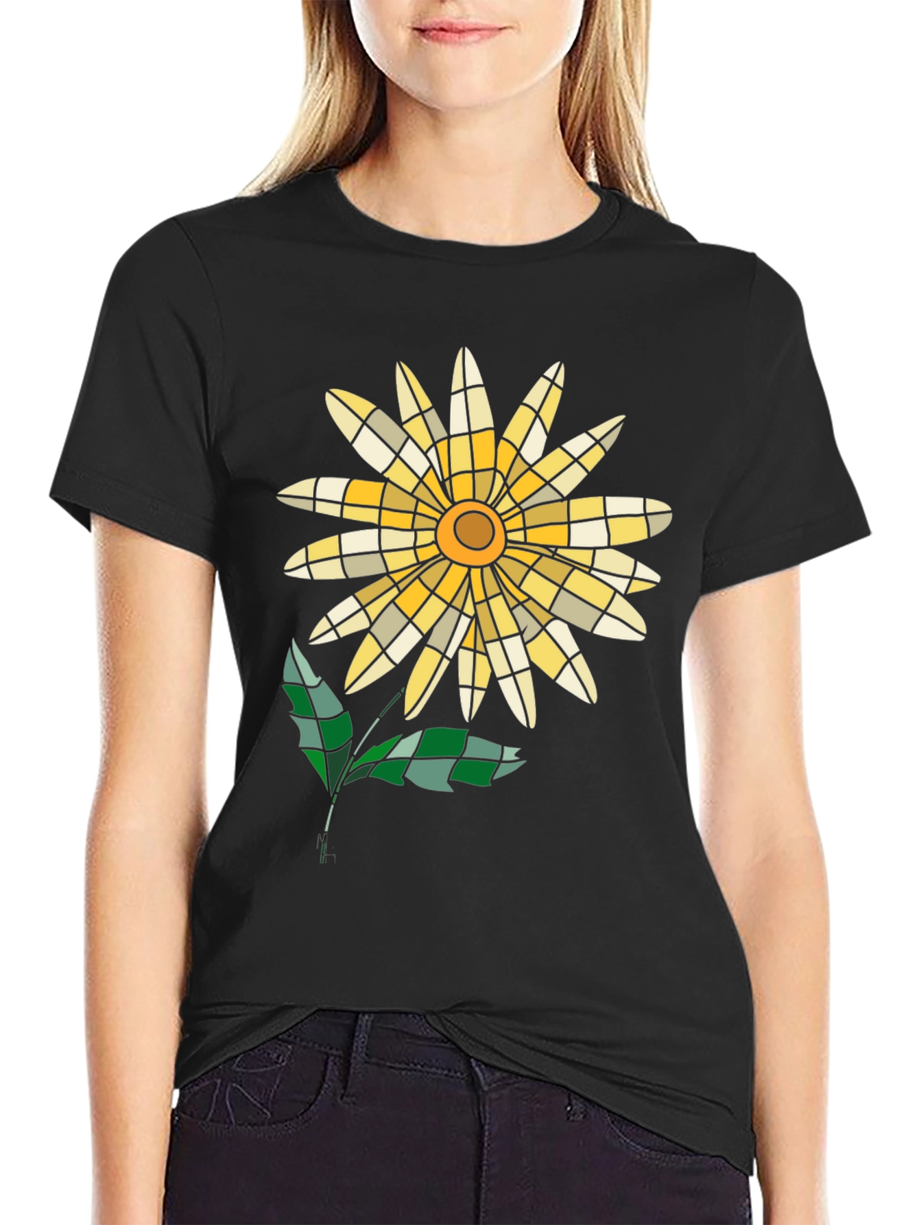 Mosaic Flower Graphic Tee - Casual Style