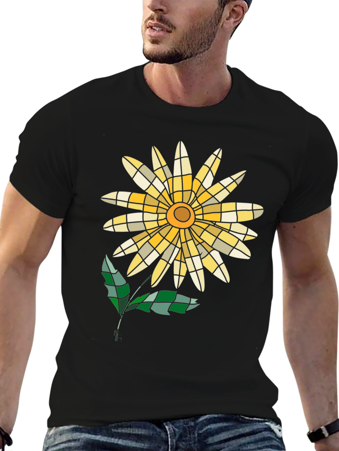 Mosaic Flower Graphic Tee - Casual Style