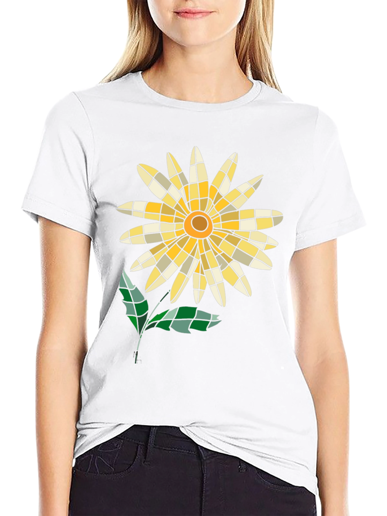 Mosaic Flower Graphic Tee - Casual Style