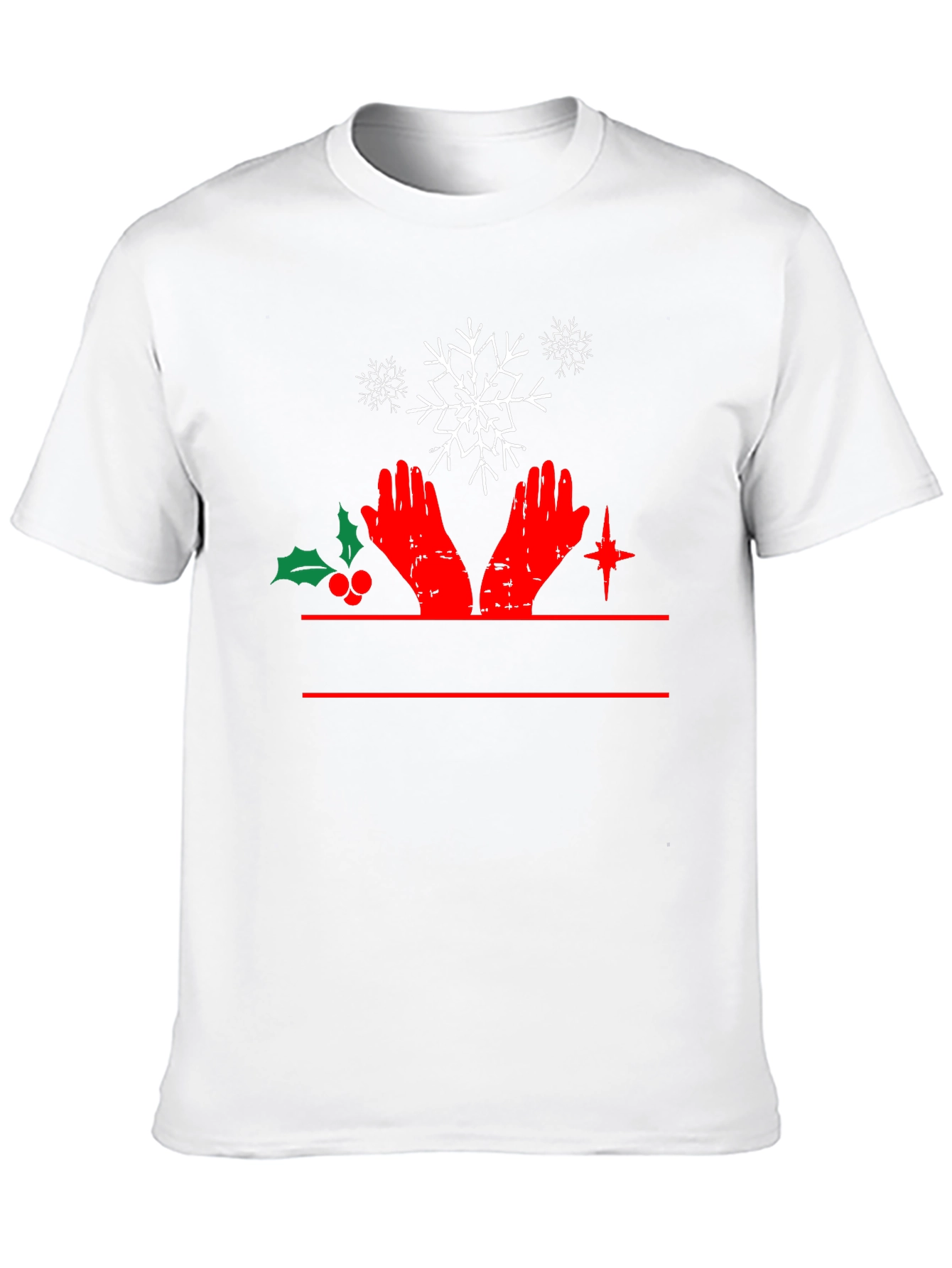 Festive Christmas Hands & Snowflake Black T-Shirt