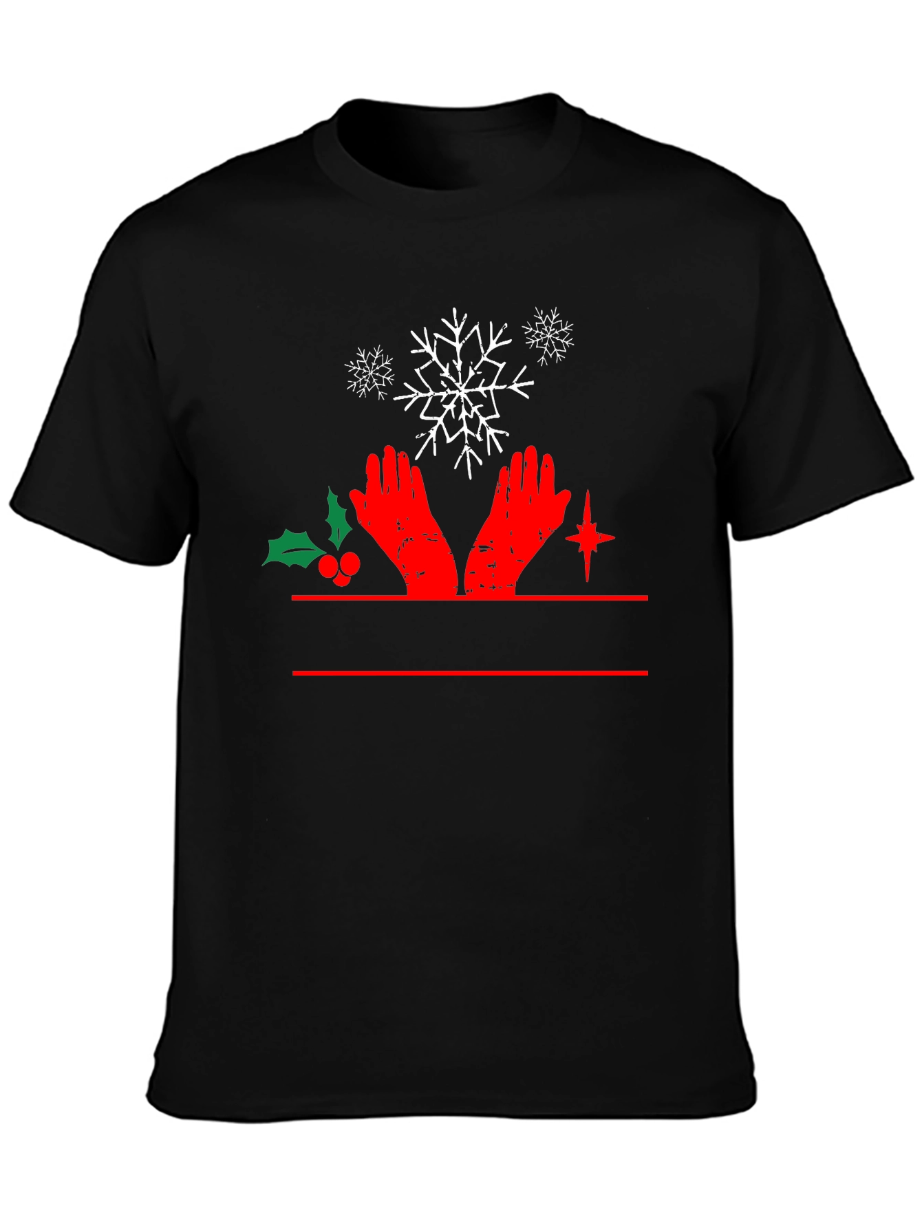 Festive Christmas Hands & Snowflake Black T-Shirt