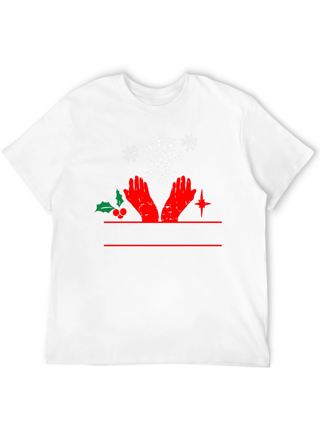 Festive Christmas Hands & Snowflake Black T-Shirt