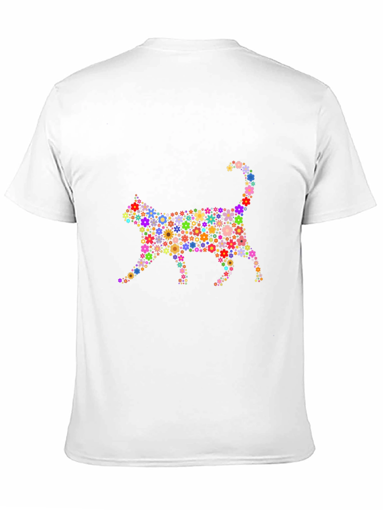 Floral Cat Graphic T-Shirt - Trendy Black Tee