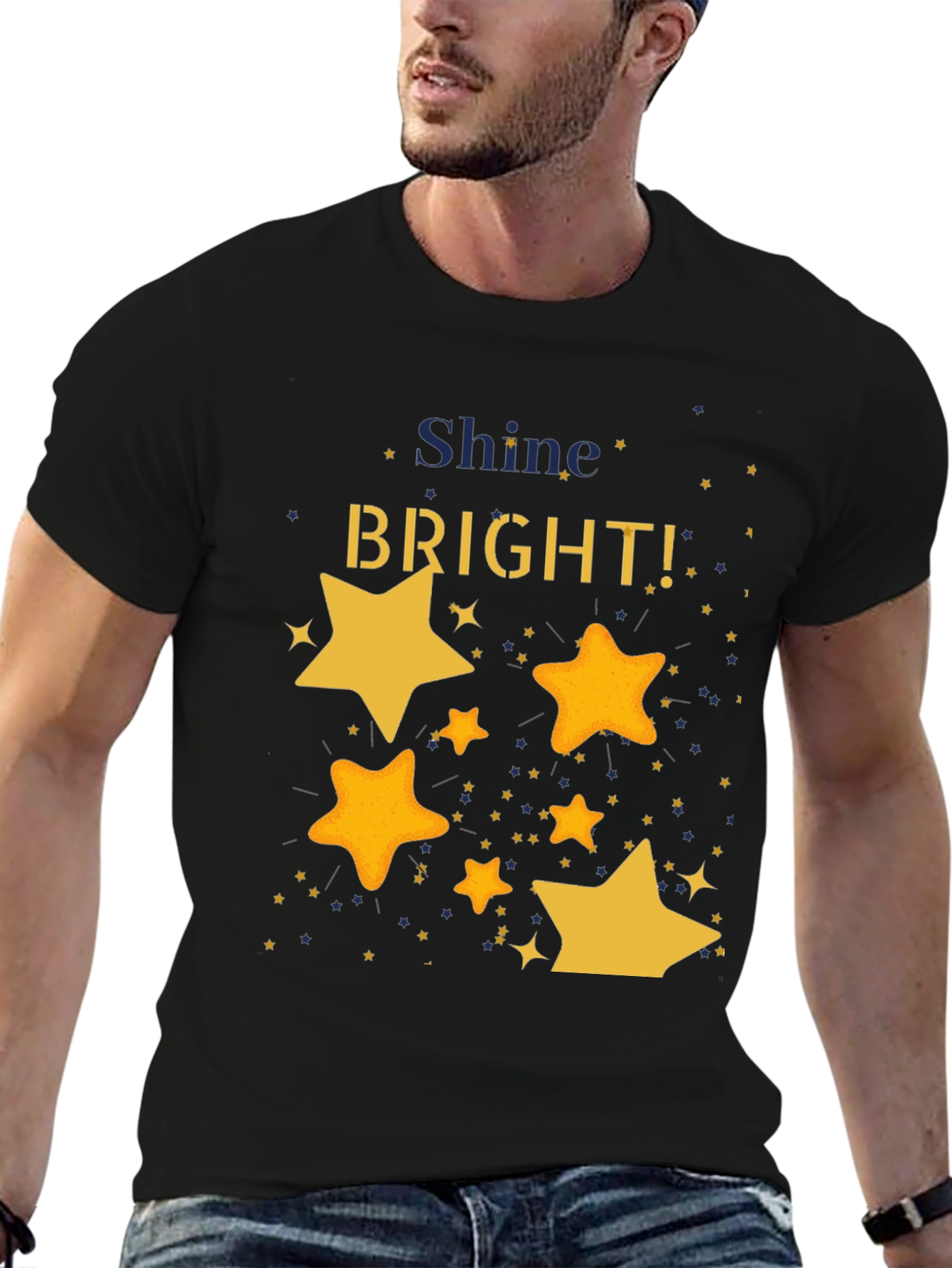 Shine Bright Starry Graphic Black T-Shirt