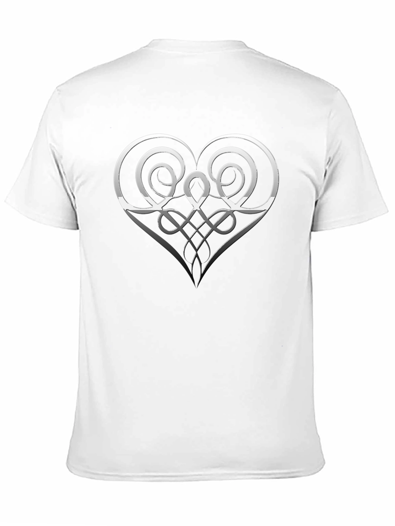 Elegant Silver Heart Graphic Black T-Shirt