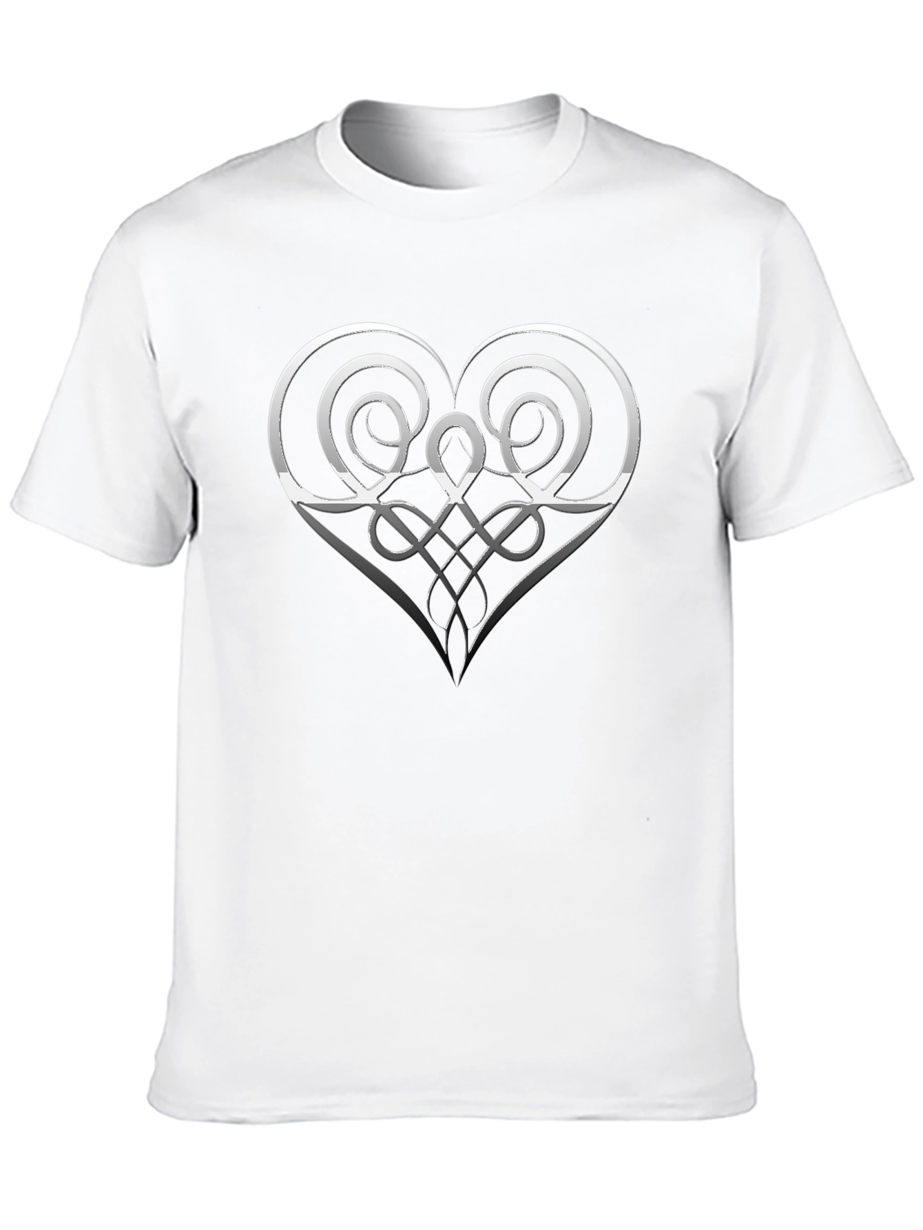 Elegant Silver Heart Graphic Black T-Shirt