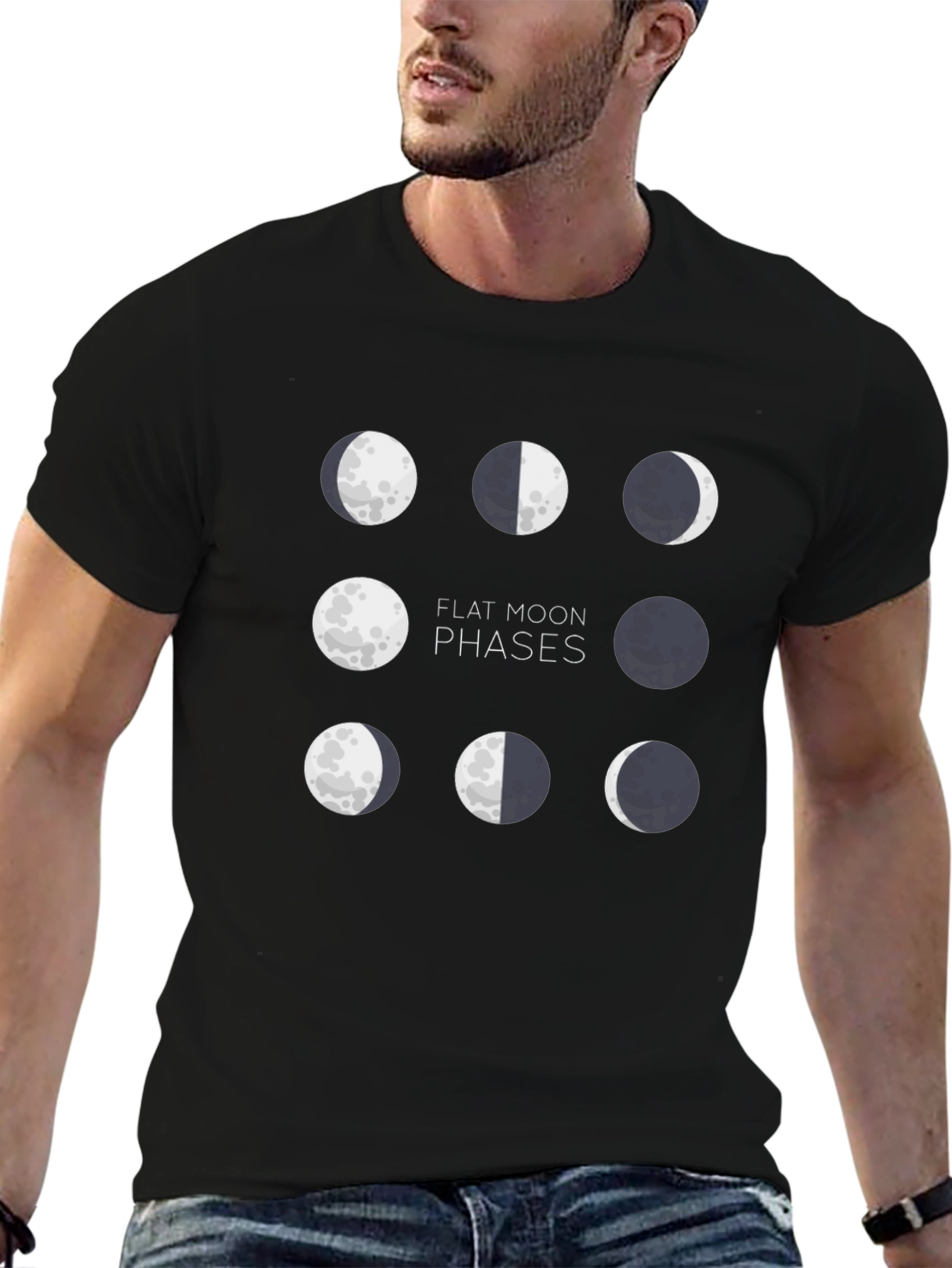 Flat Moon Phases Black Graphic Tee