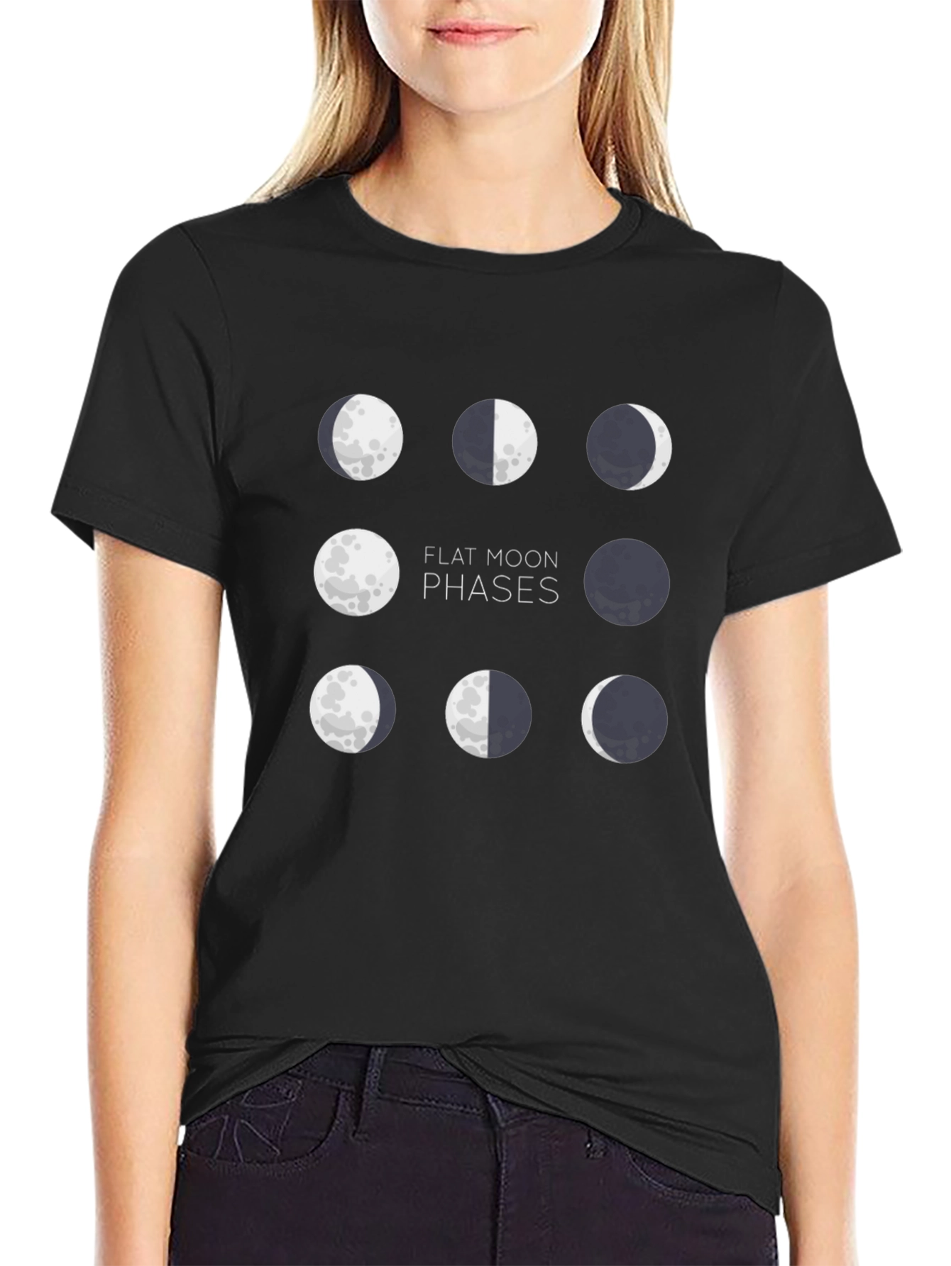 Flat Moon Phases Black Graphic Tee