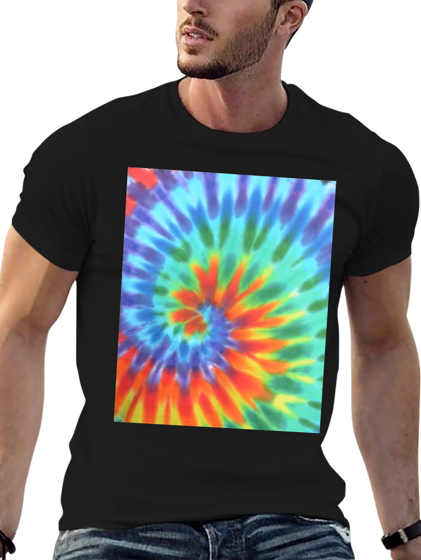 Tie Dye Swirl Graphic Tee - Mens Black T-Shirt