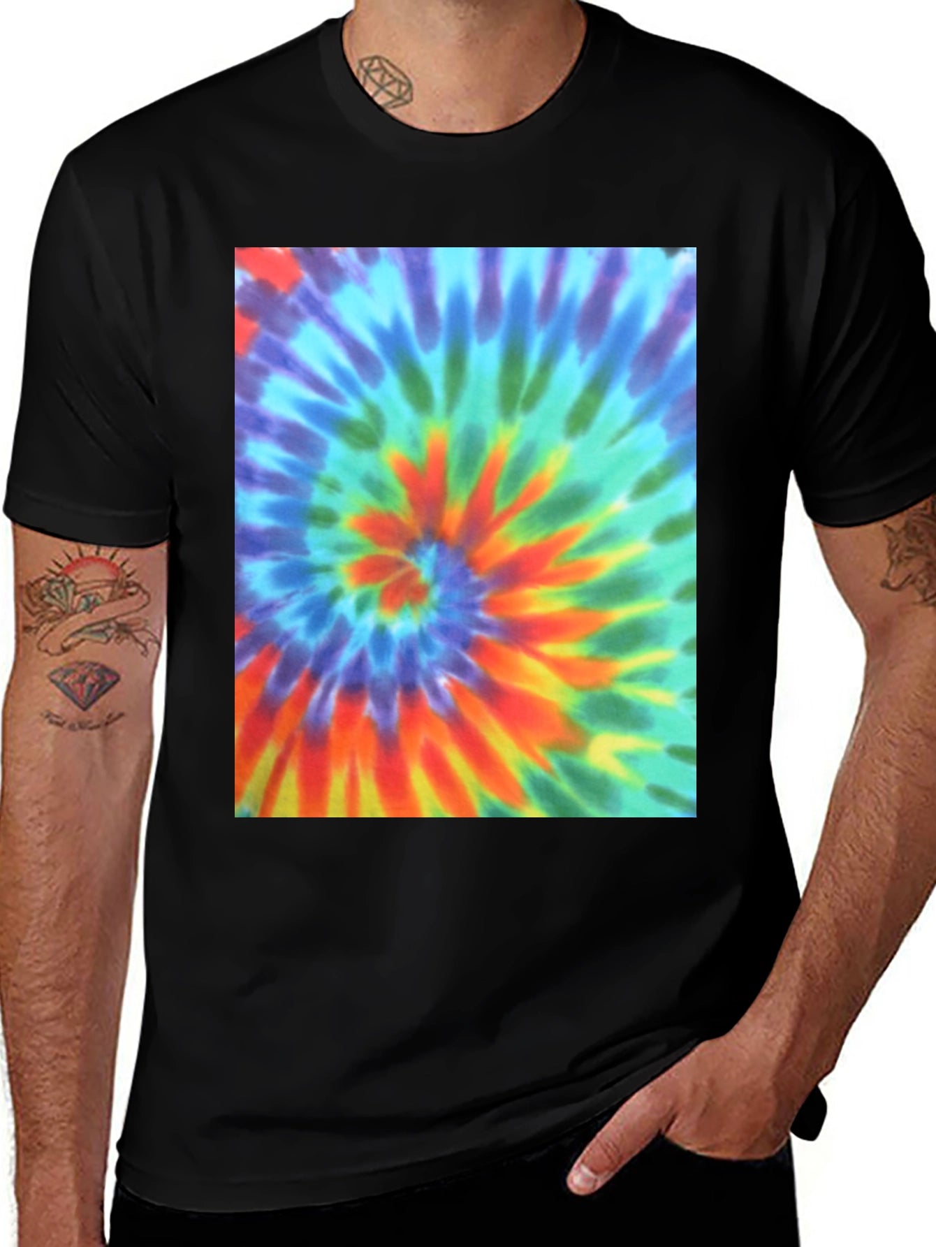 Tie Dye Swirl Graphic Tee - Mens Black T-Shirt
