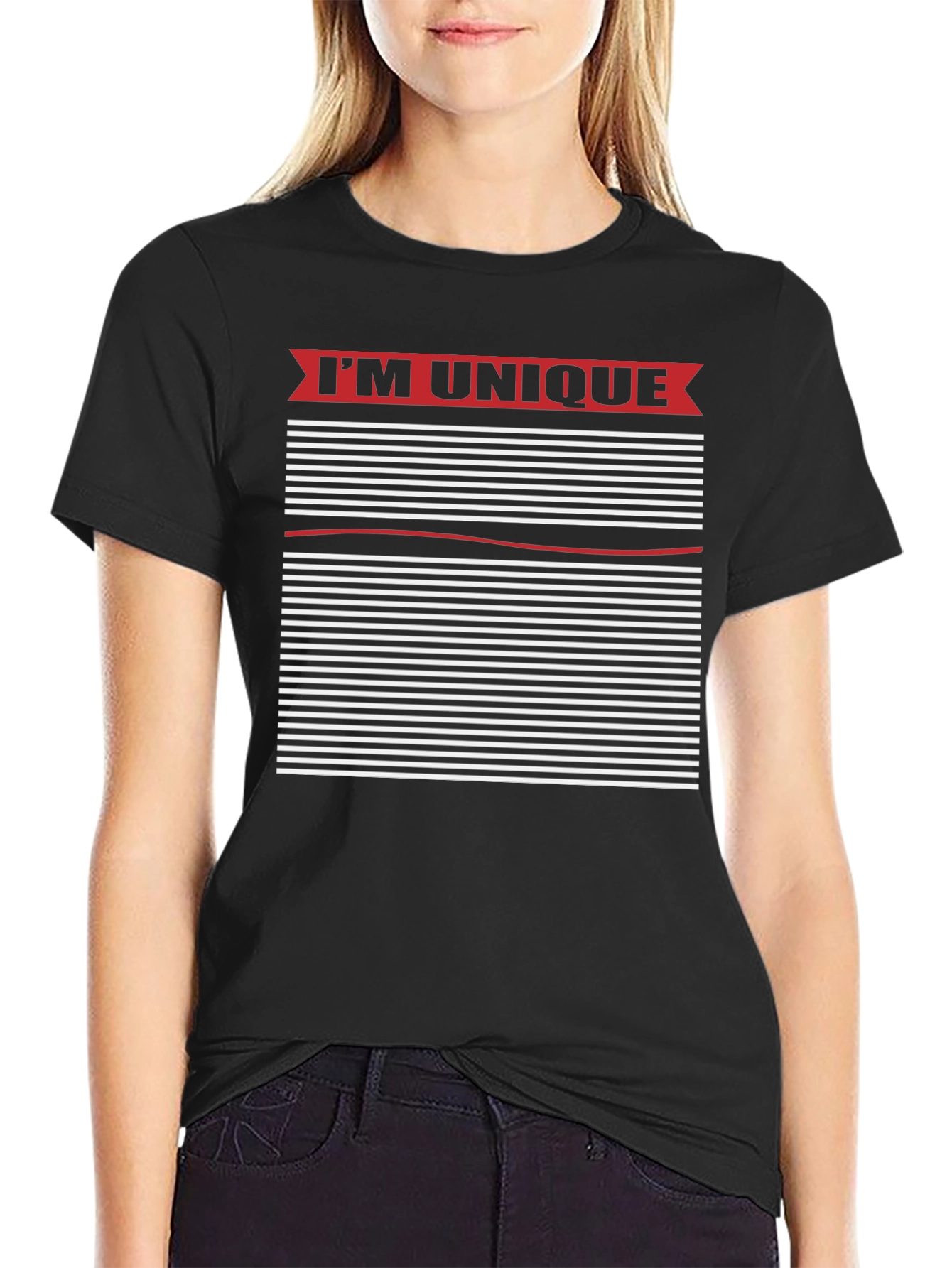 Unique Striped Graphic Tee - Black