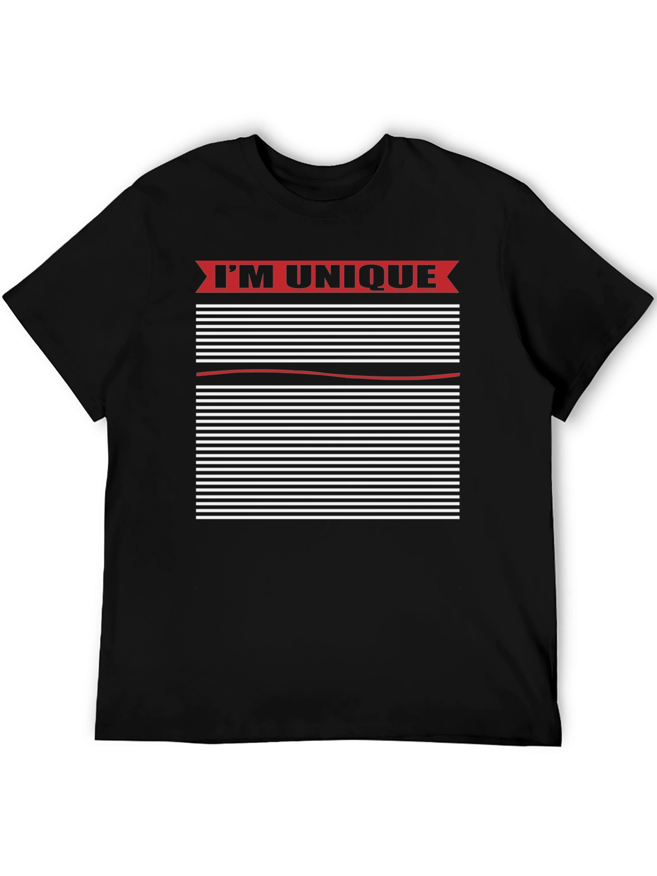 Unique Striped Graphic Tee - Black