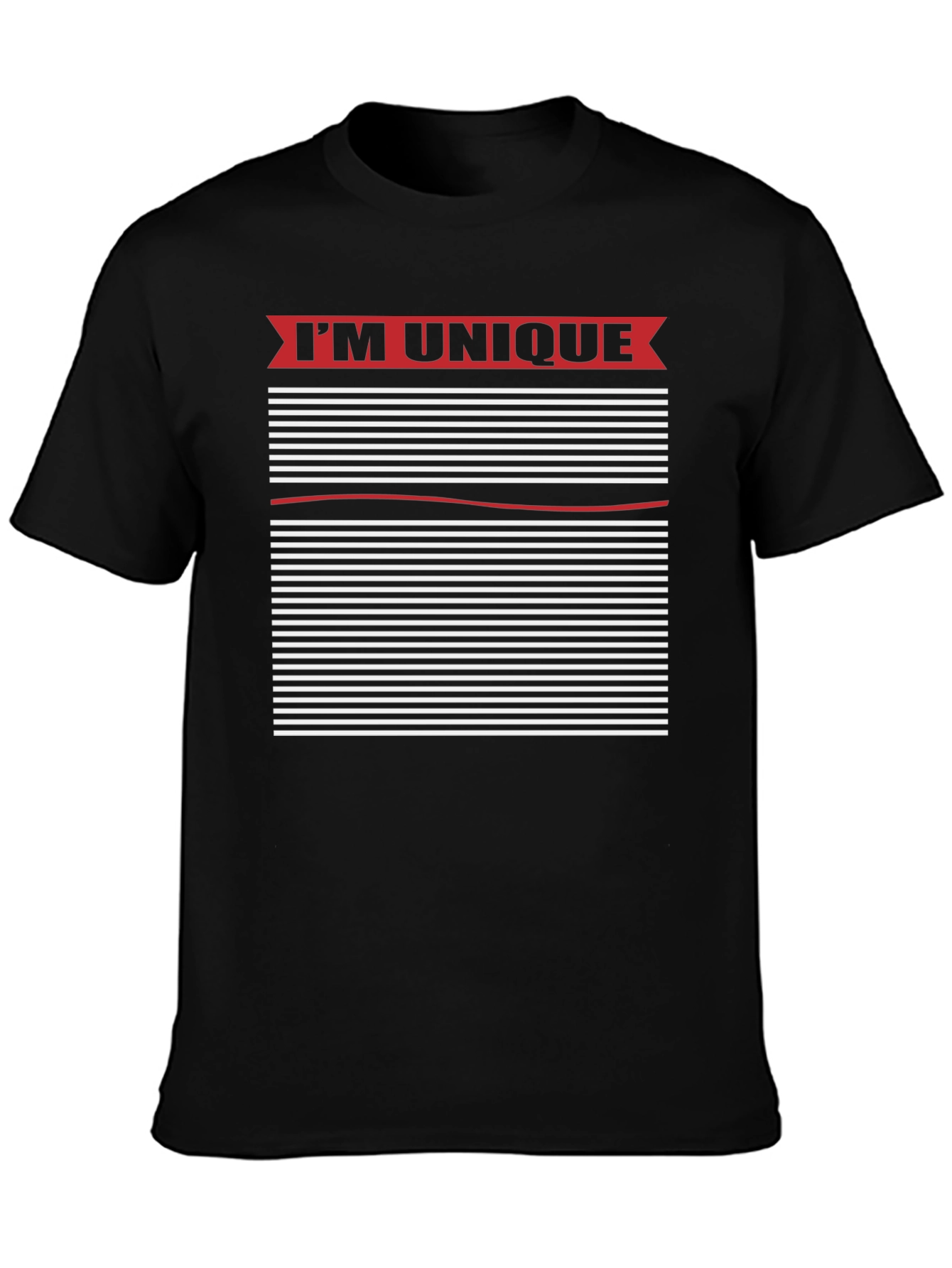 Unique Striped Graphic Tee - Black