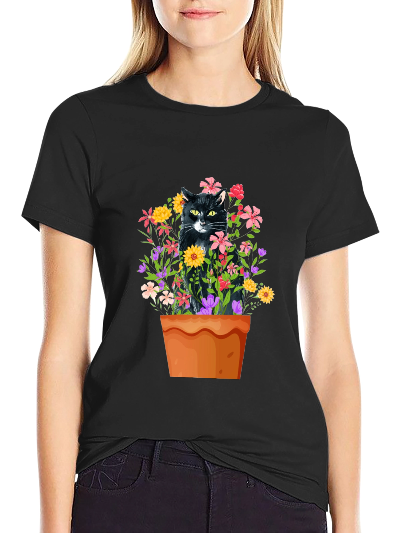 Cat in Flowerpot Graphic Tee