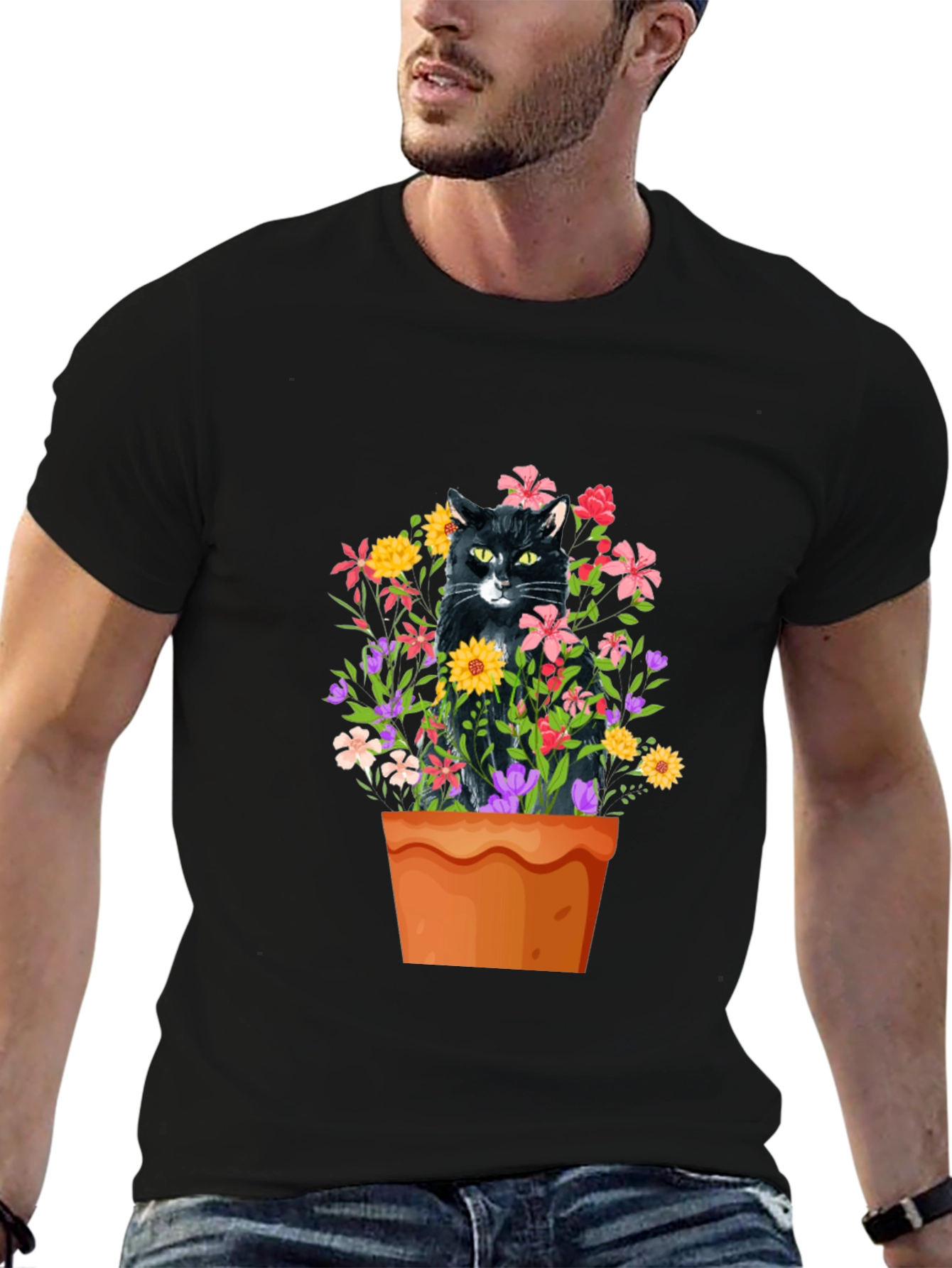 Cat in Flowerpot Graphic Tee