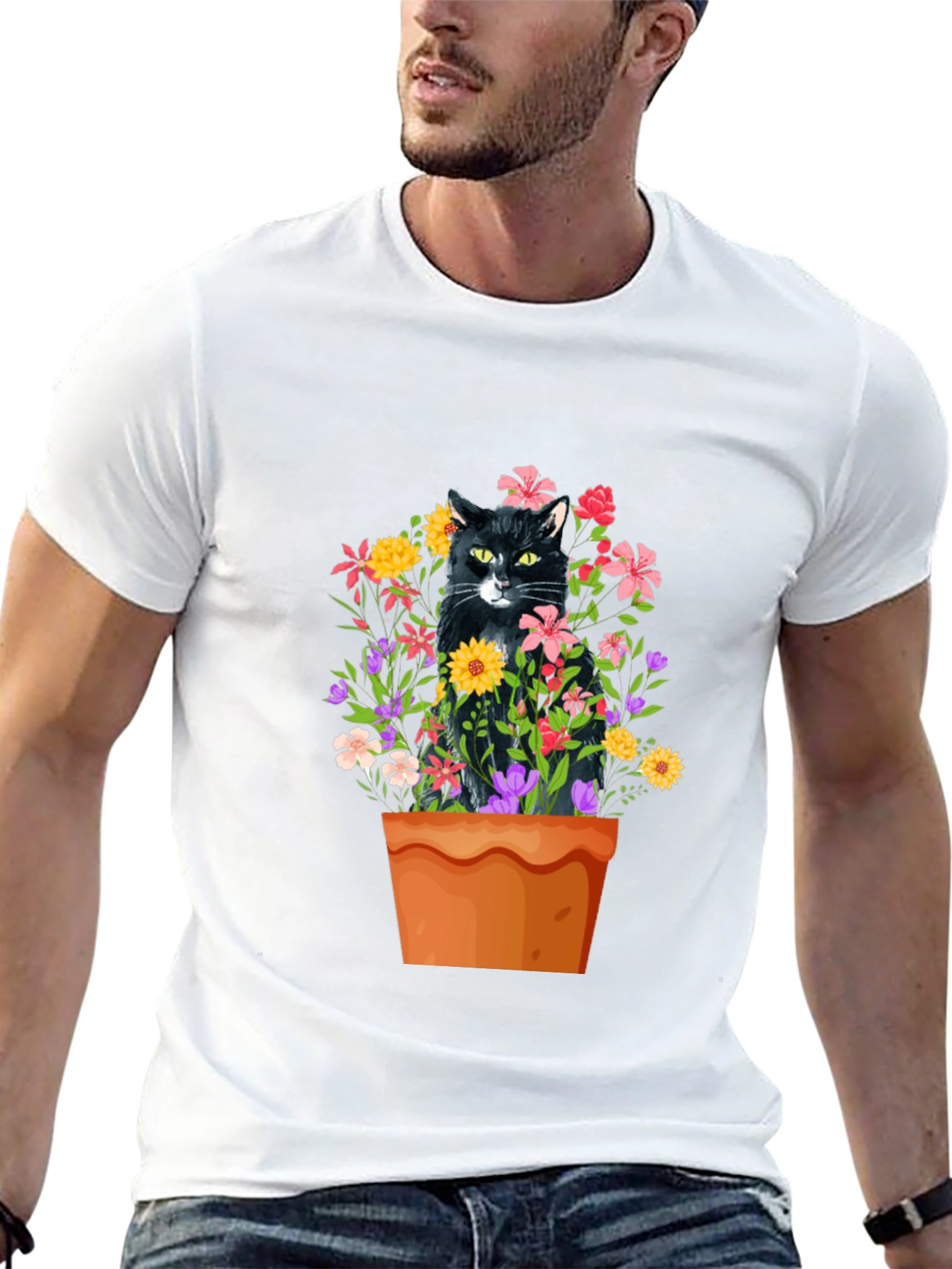 Cat in Flowerpot Graphic Tee