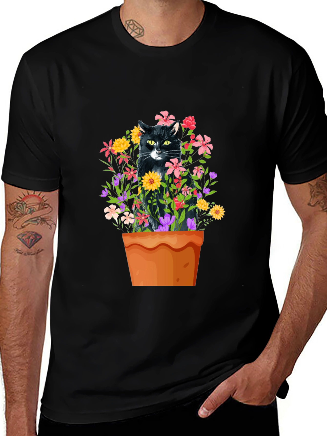 Cat in Flowerpot Graphic Tee
