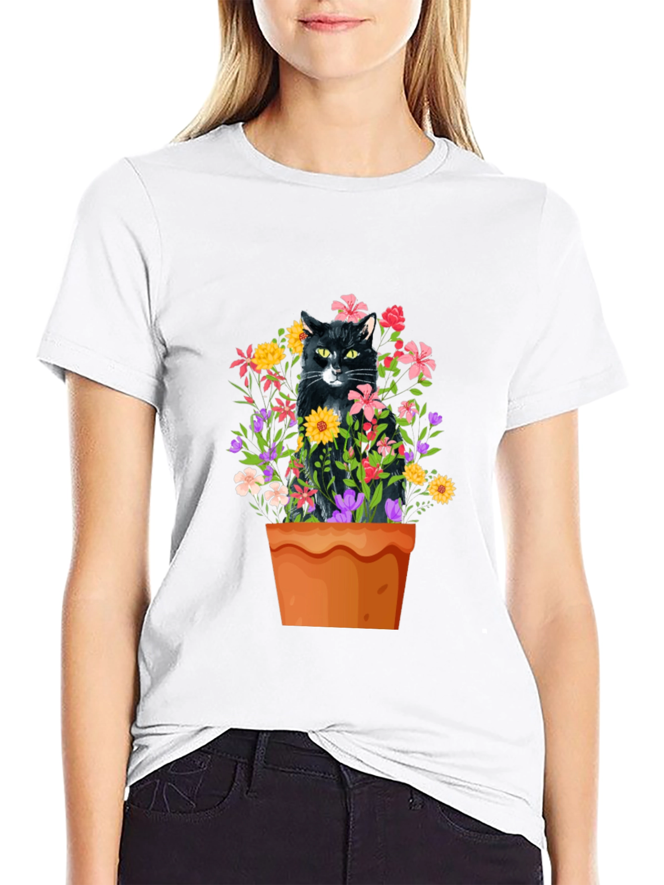 Cat in Flowerpot Graphic Tee