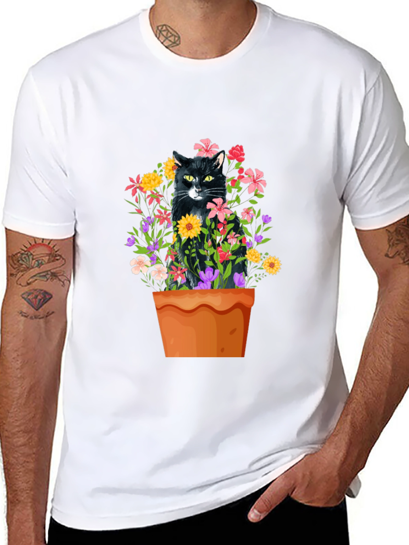 Cat in Flowerpot Graphic Tee