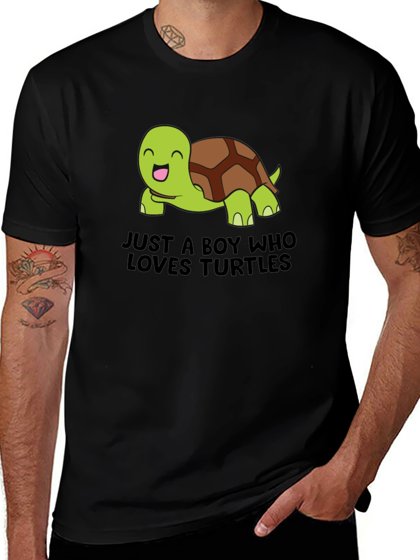 Boys Loves Turtles Graphic Tee - Black