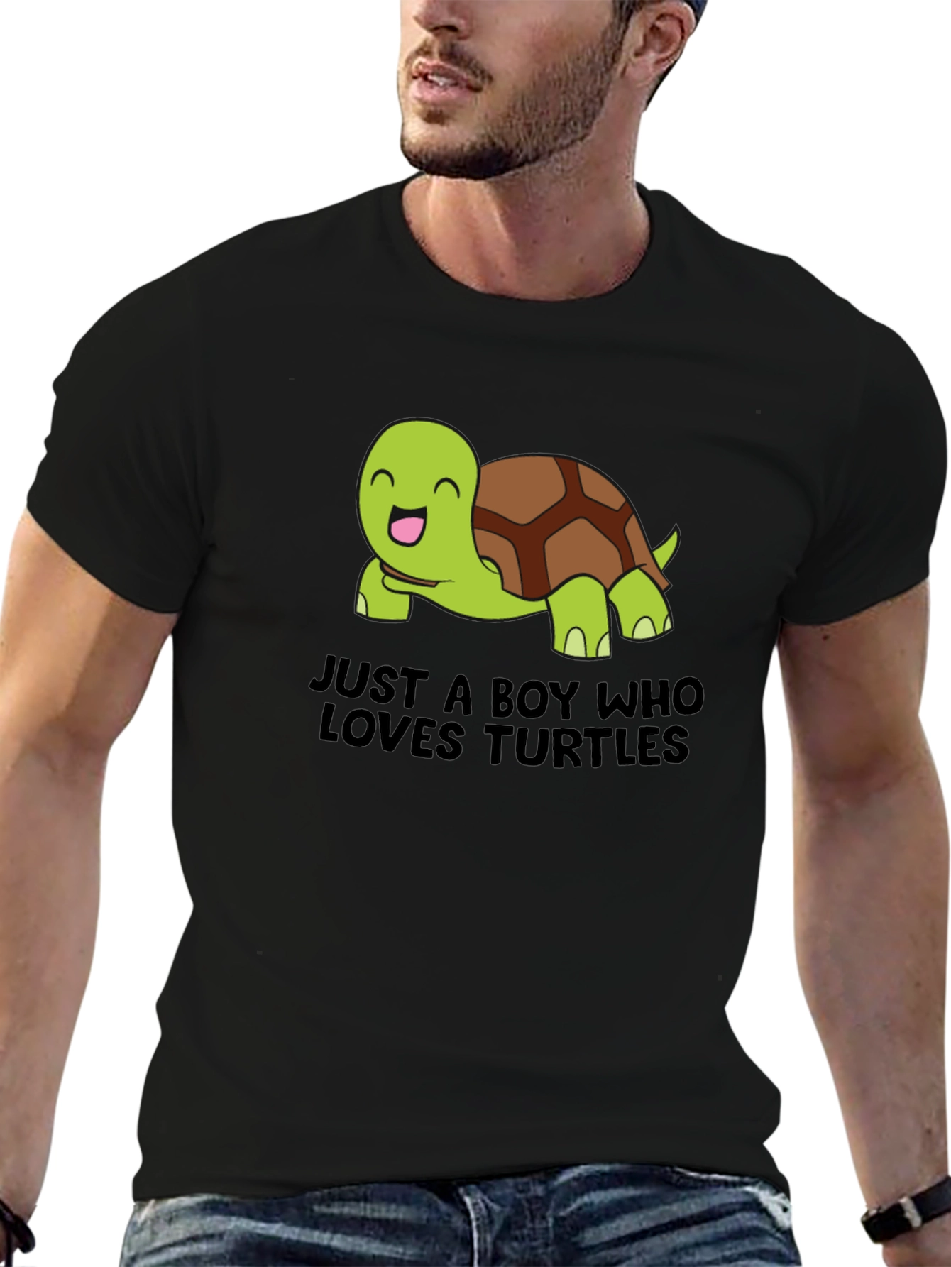 Boys Loves Turtles Graphic Tee - Black
