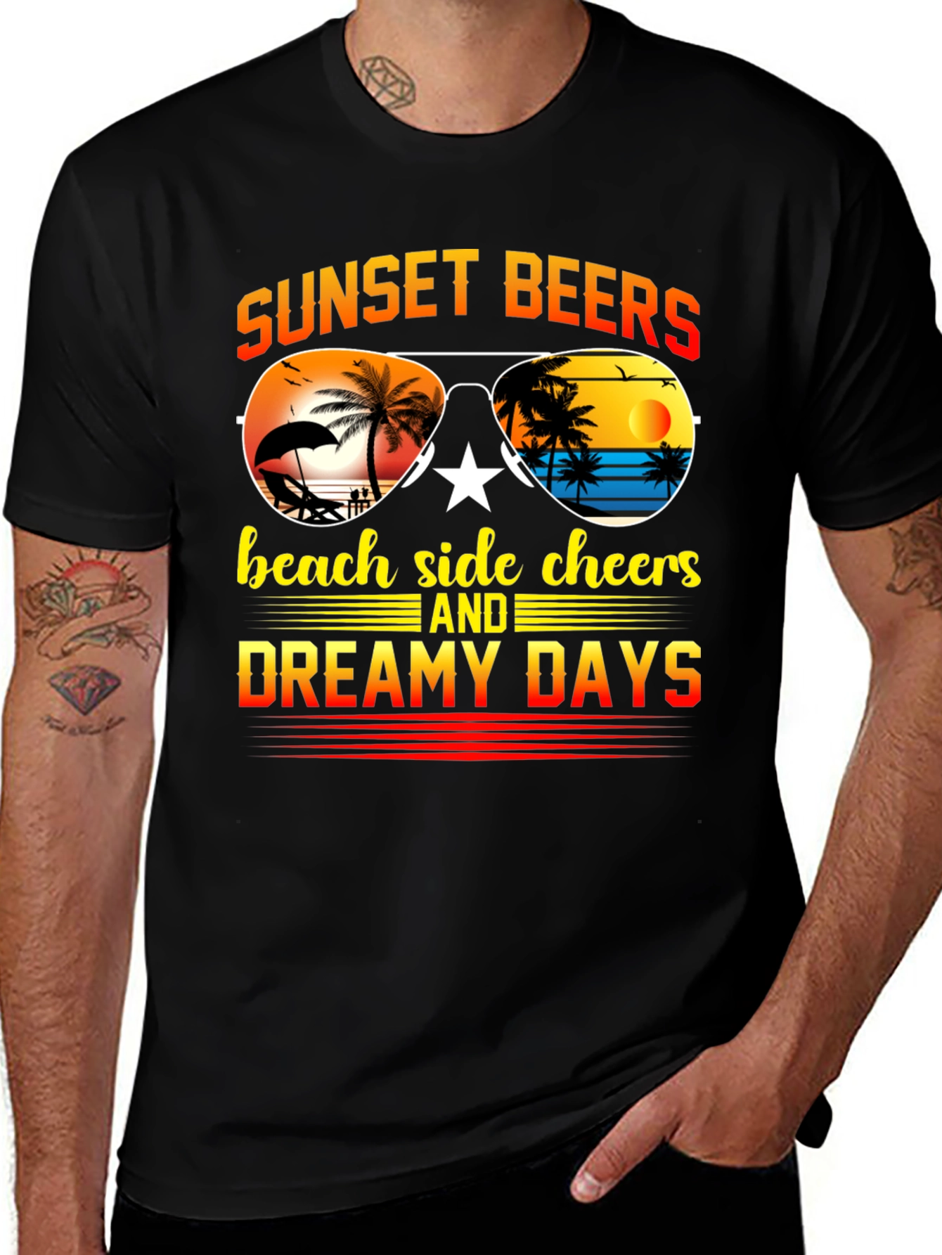 Sunset Beers Beach T-Shirt - Dreamy Days Tee
