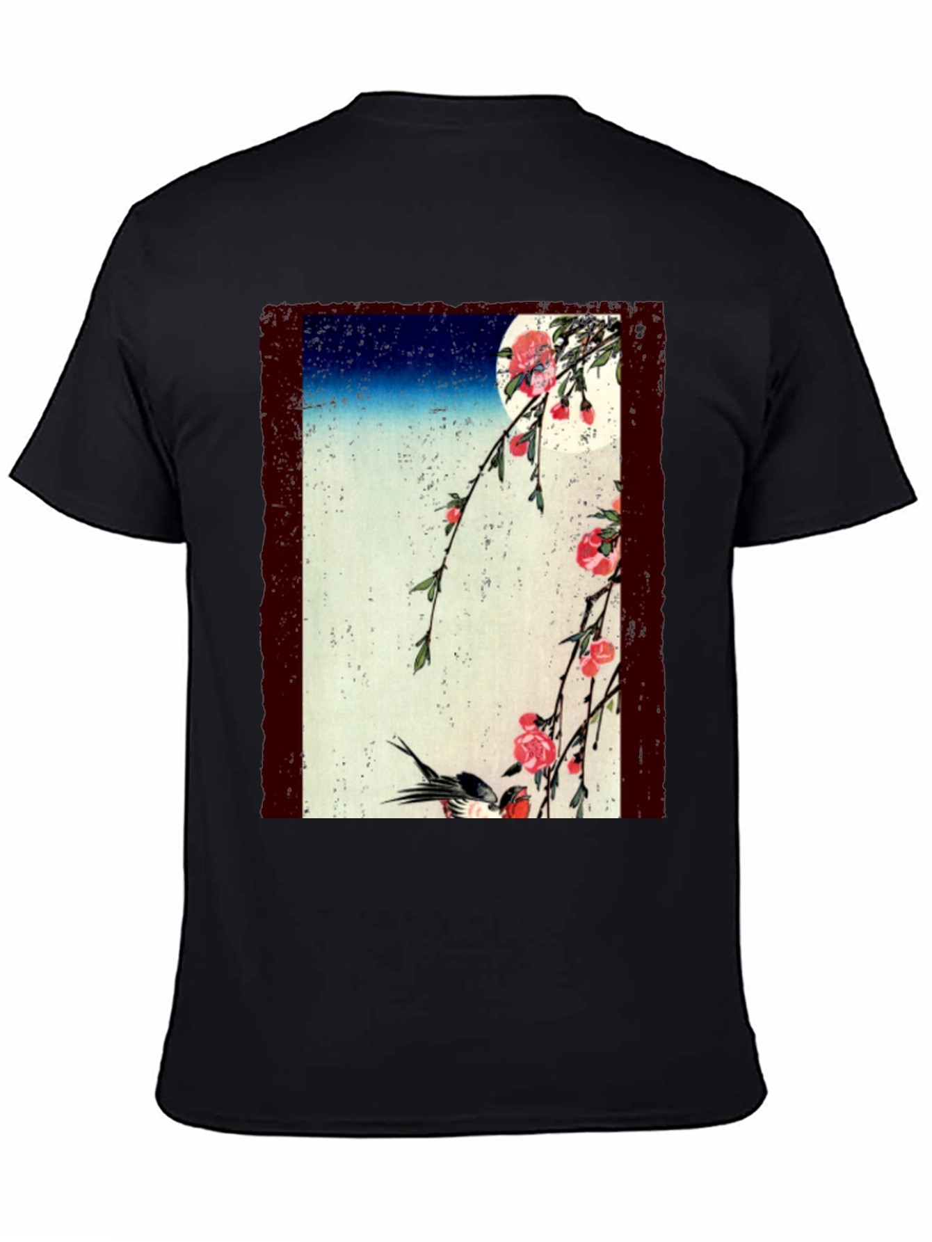 Japanese Art T-Shirt: Moonlit Cherry Blossoms & Bird