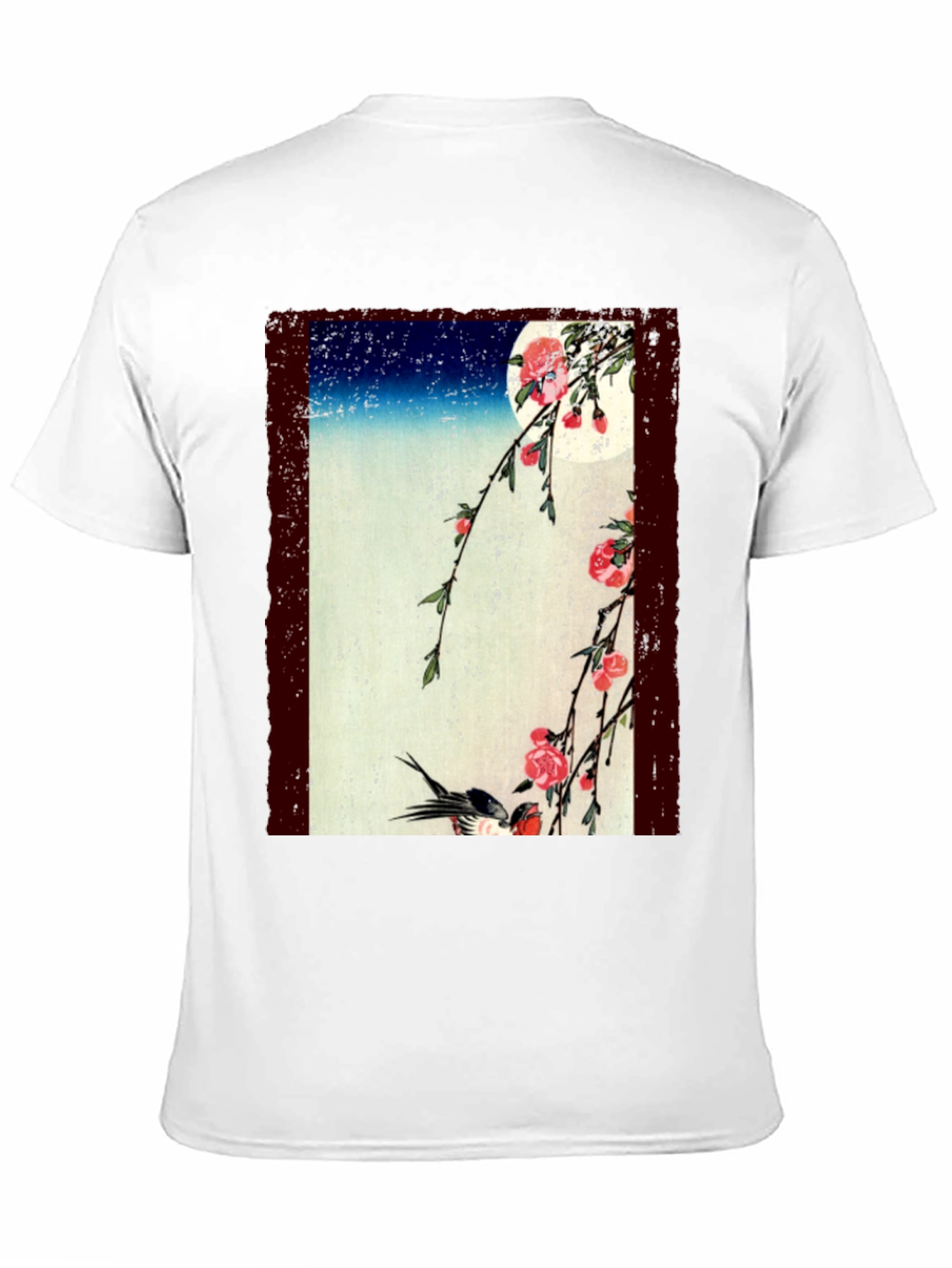 Japanese Art T-Shirt: Moonlit Cherry Blossoms & Bird