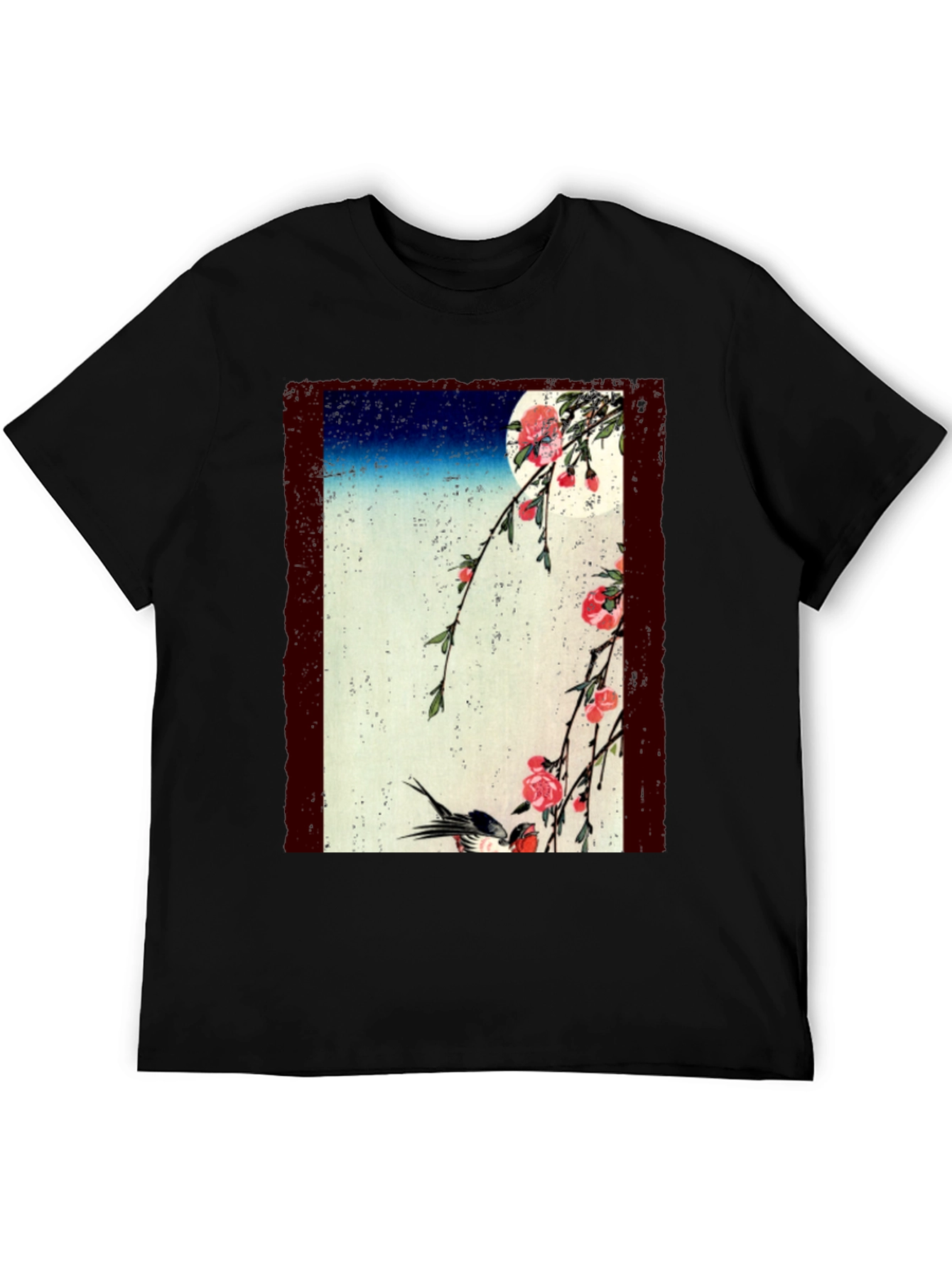 Japanese Art T-Shirt: Moonlit Cherry Blossoms & Bird