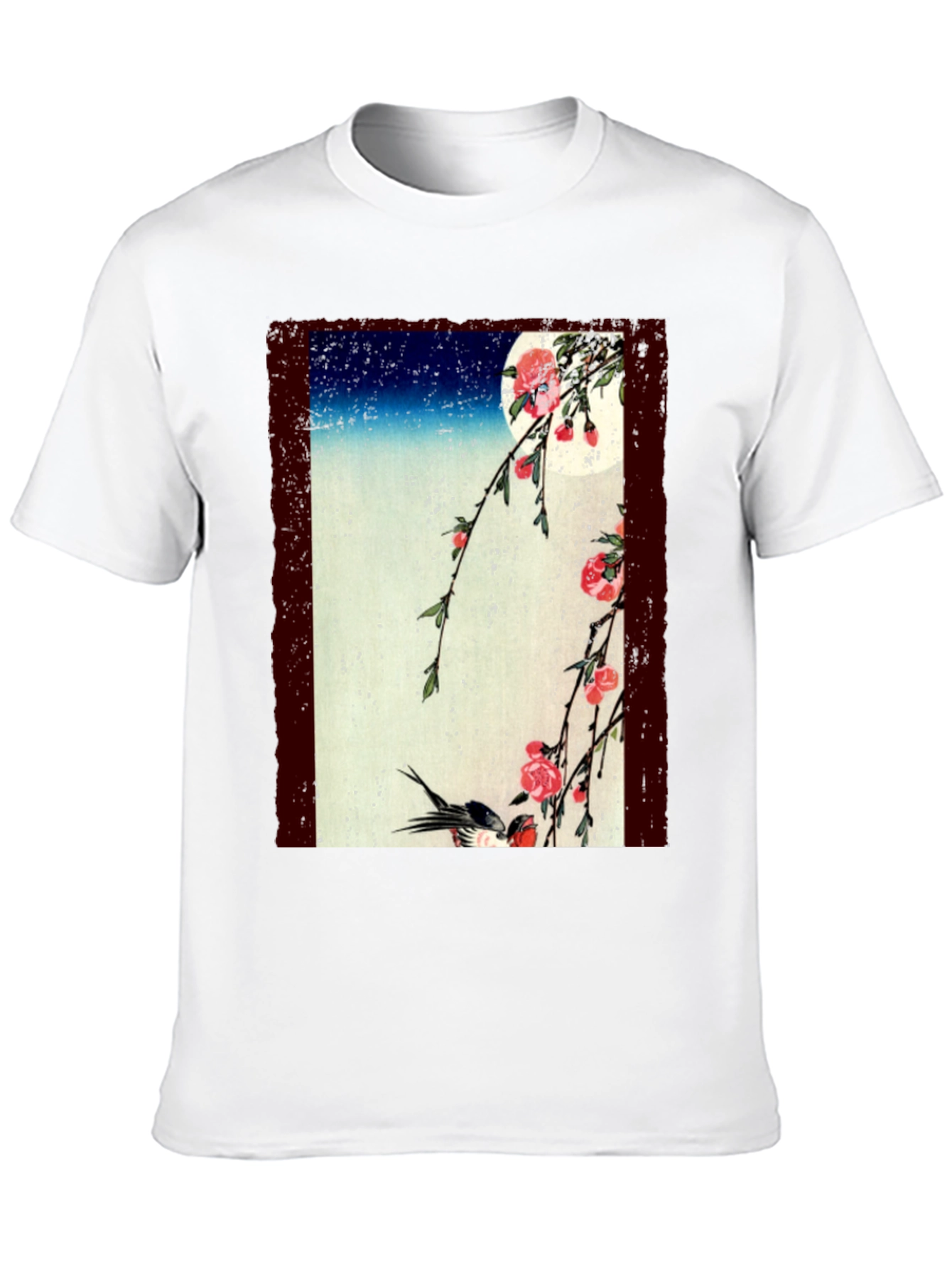 Japanese Art T-Shirt: Moonlit Cherry Blossoms & Bird