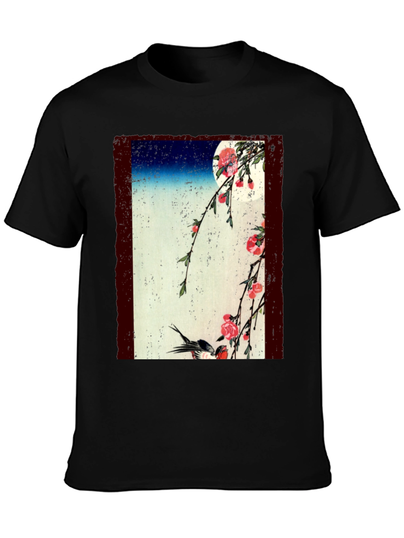 Japanese Art T-Shirt: Moonlit Cherry Blossoms & Bird