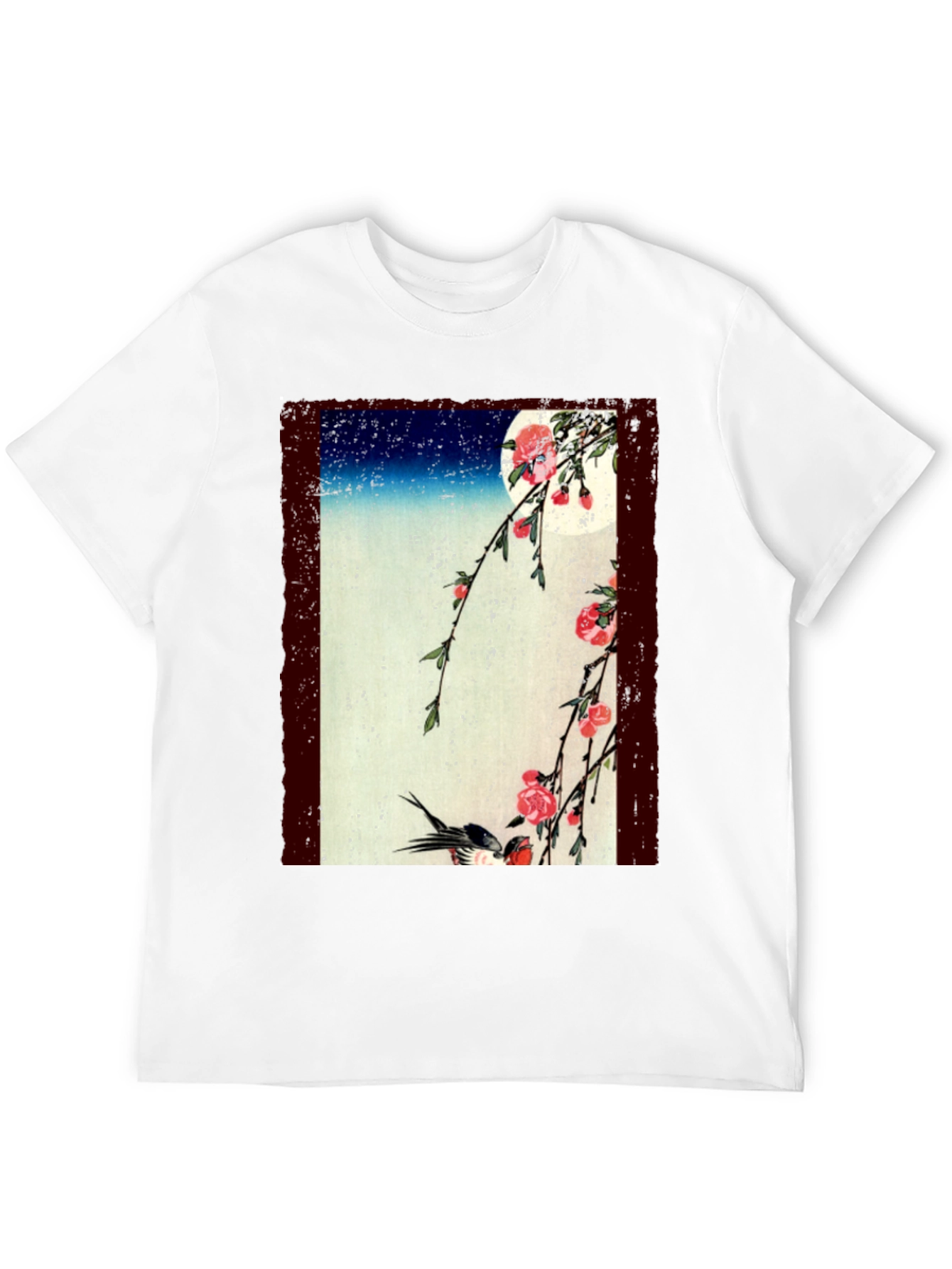 Japanese Art T-Shirt: Moonlit Cherry Blossoms & Bird