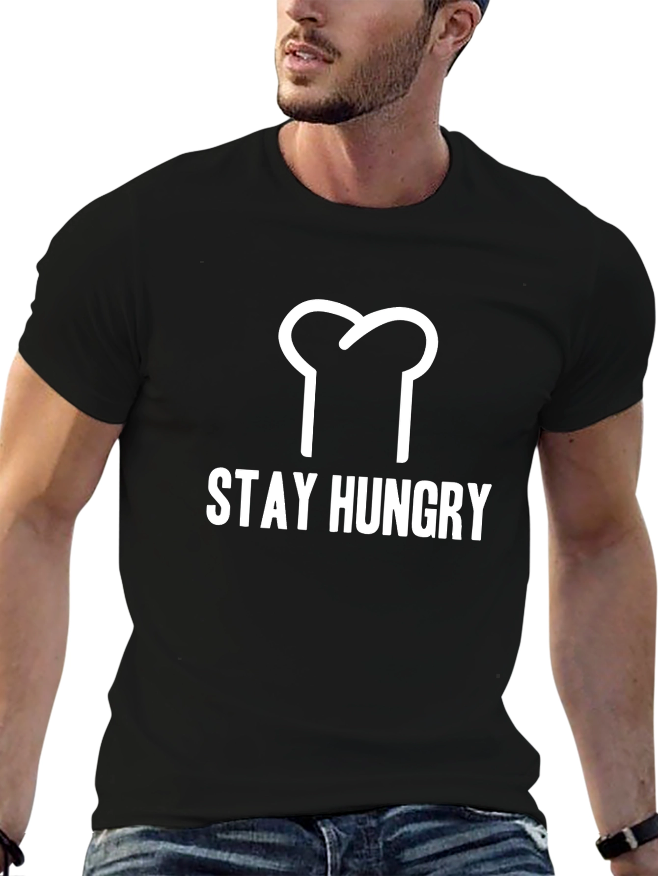 Stay Hungry Graphic T-Shirt - Black Crew Neck Tee