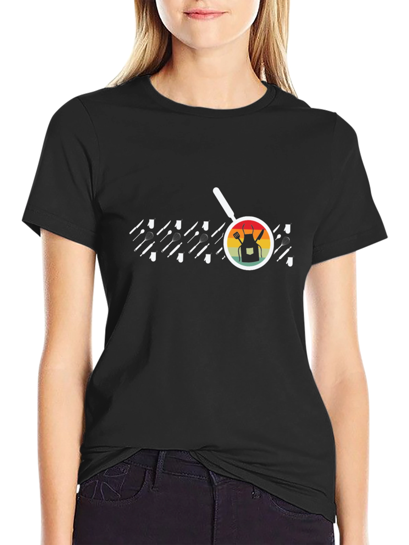 Chefs Apron Black T-Shirt - Cooking Enthusiast