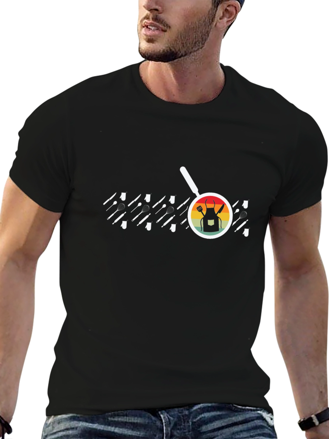 Chefs Apron Black T-Shirt - Cooking Enthusiast