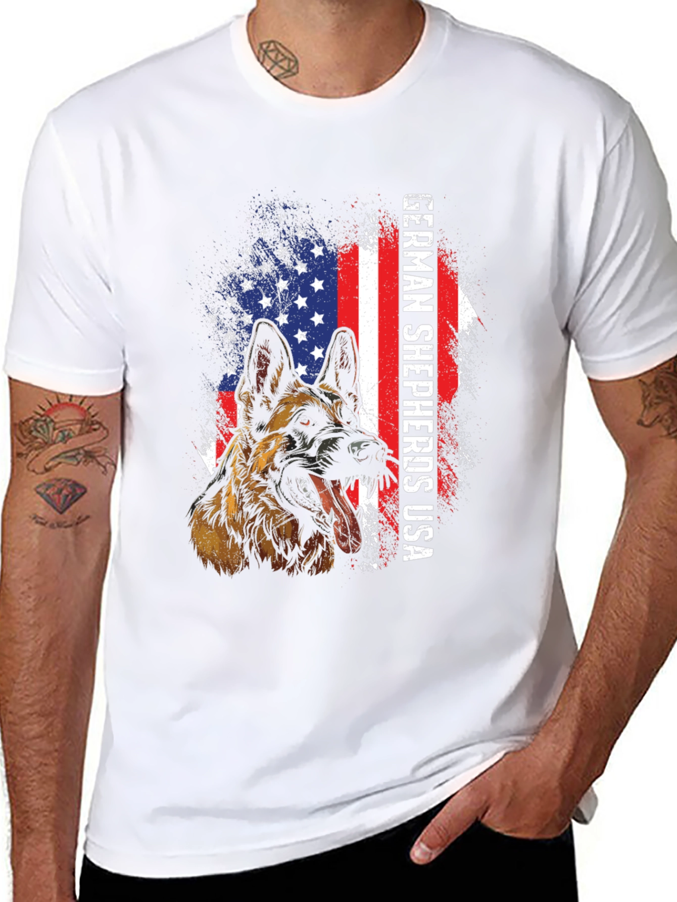 German Shepherd USA Flag T-Shirt