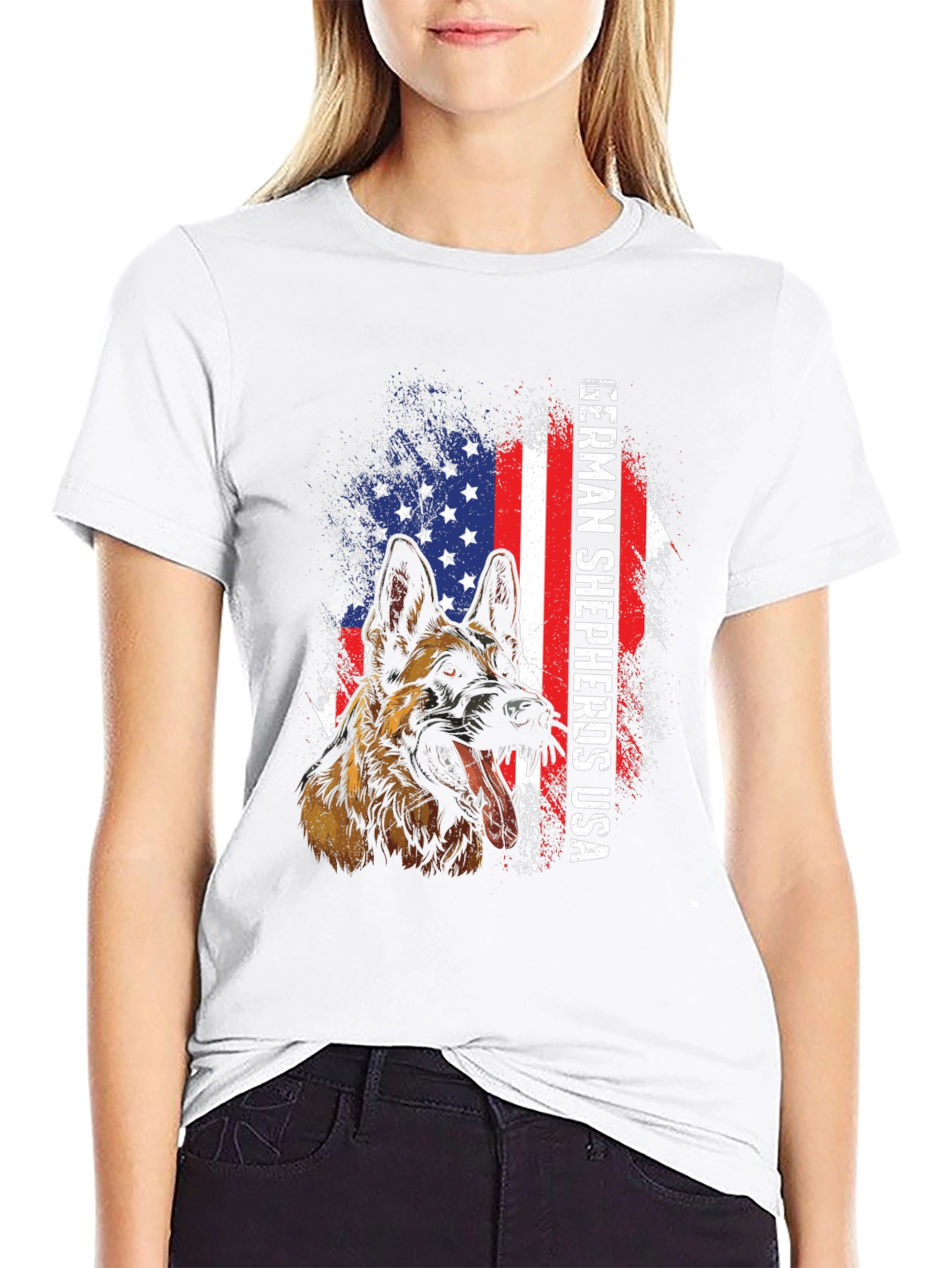 German Shepherd USA Flag T-Shirt