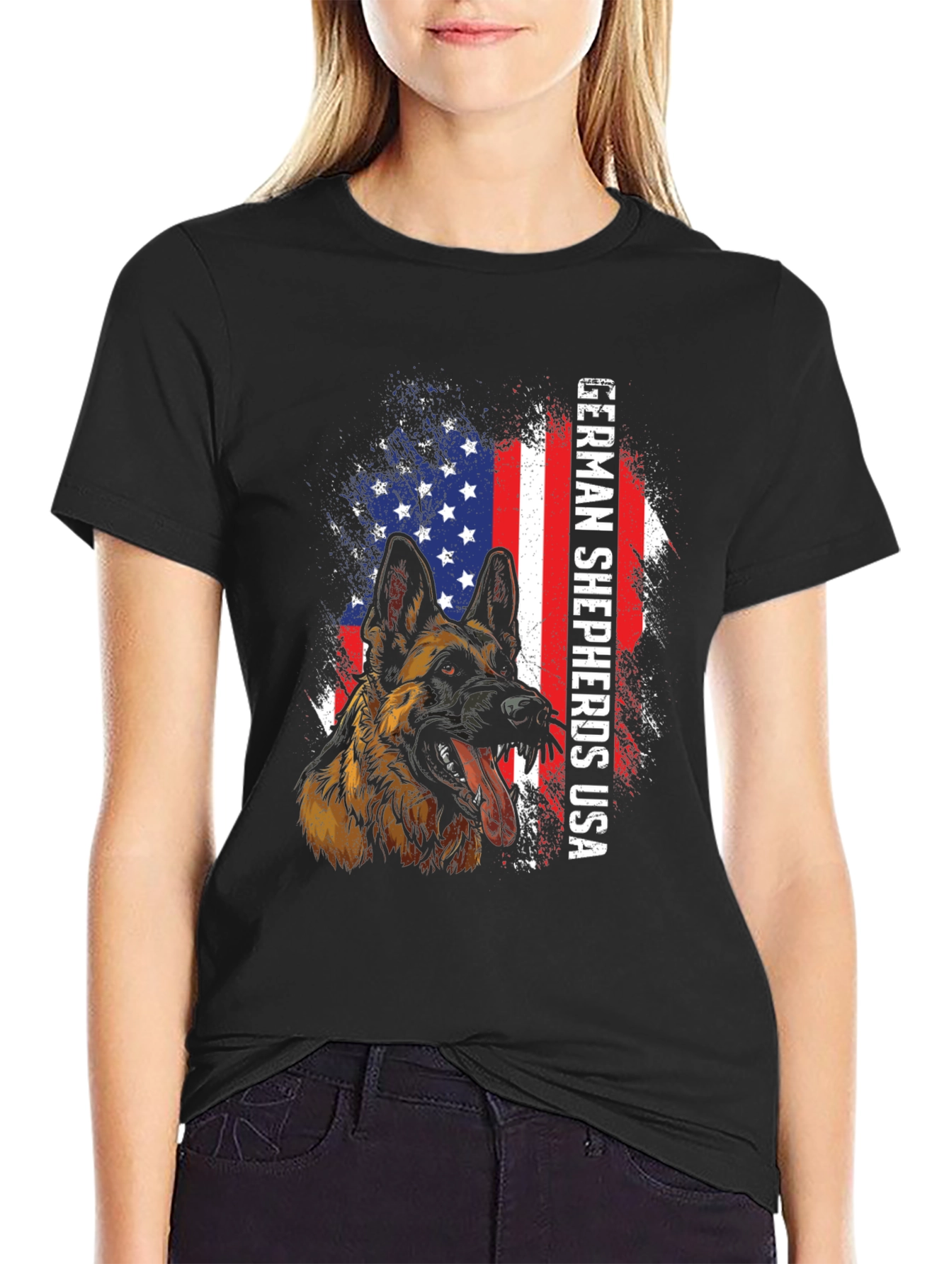 German Shepherd USA Flag T-Shirt
