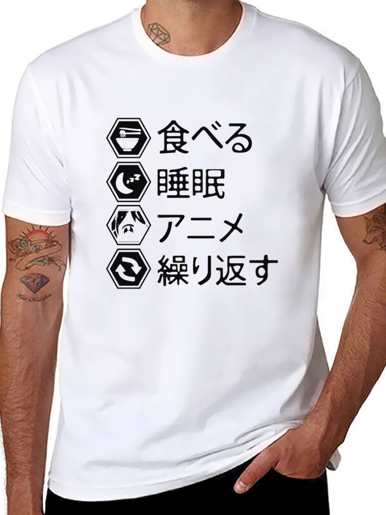 Eat Sleep Anime Repeat Black Graphic Tee