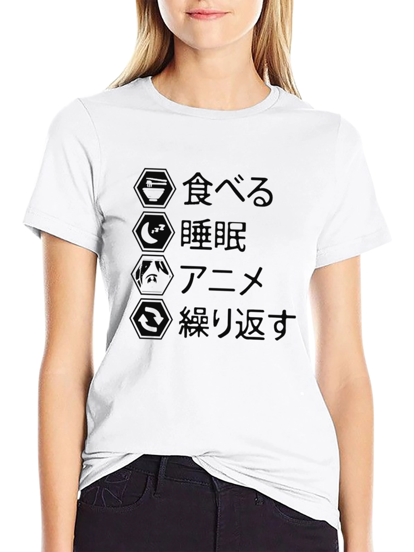 Eat Sleep Anime Repeat Black Graphic Tee