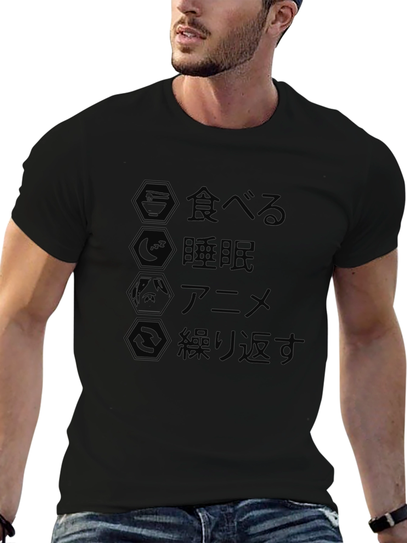 Eat Sleep Anime Repeat Black Graphic Tee